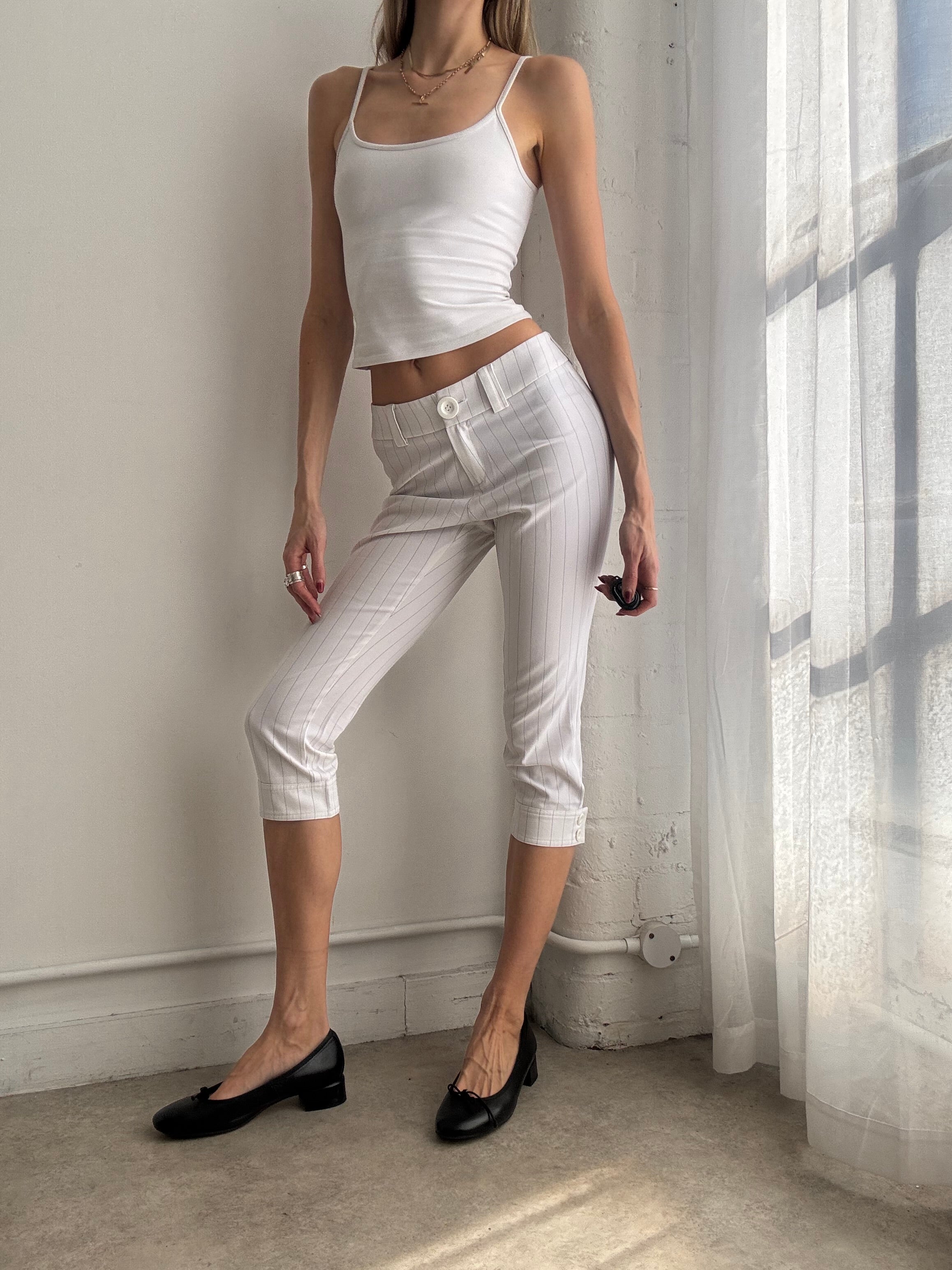 Vintage Y2K white pinstripe capri trousers