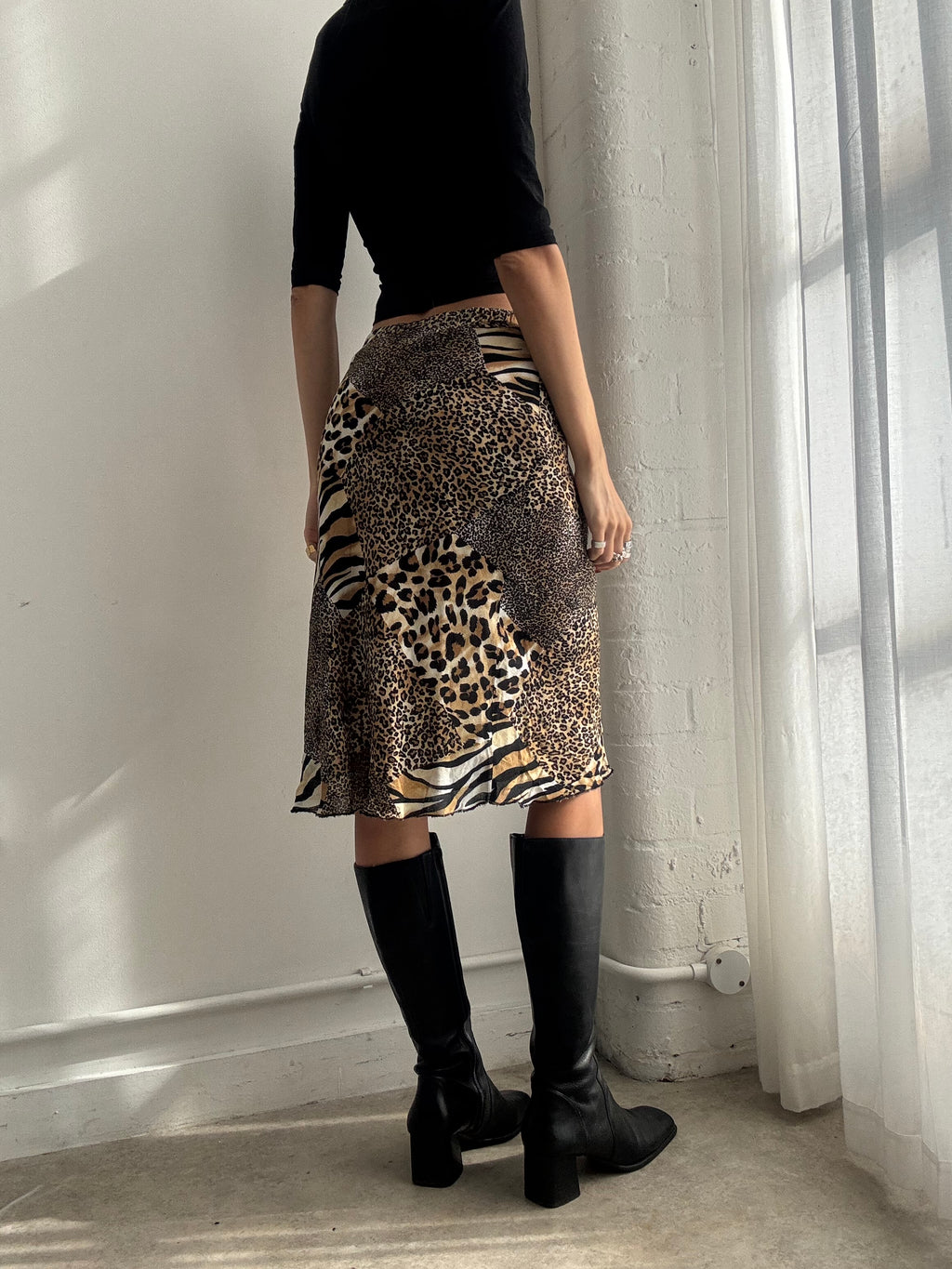 Vintage Y2K Mixed Animal Print Midi Skirt - Size S/M