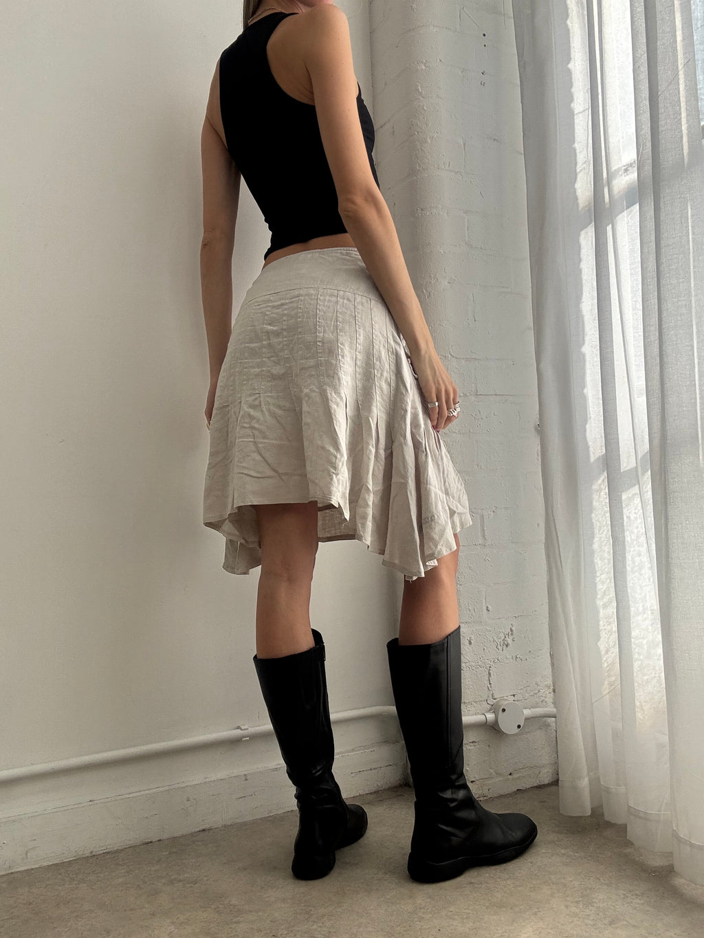 Vintage Y2K cream cotton ruffle asymmetric midi skirt
