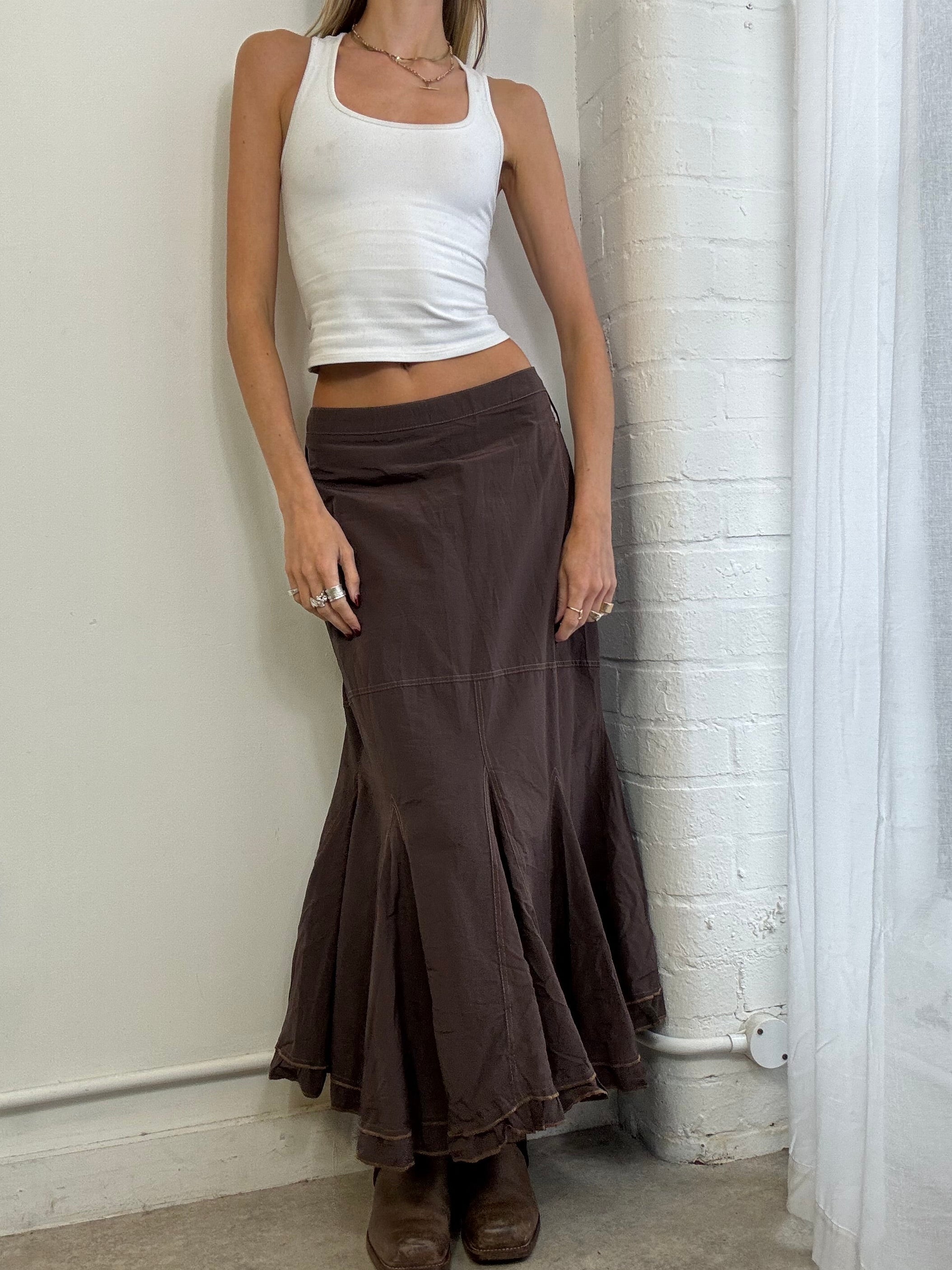 Vintage Y2K brown nylon maxi skirt