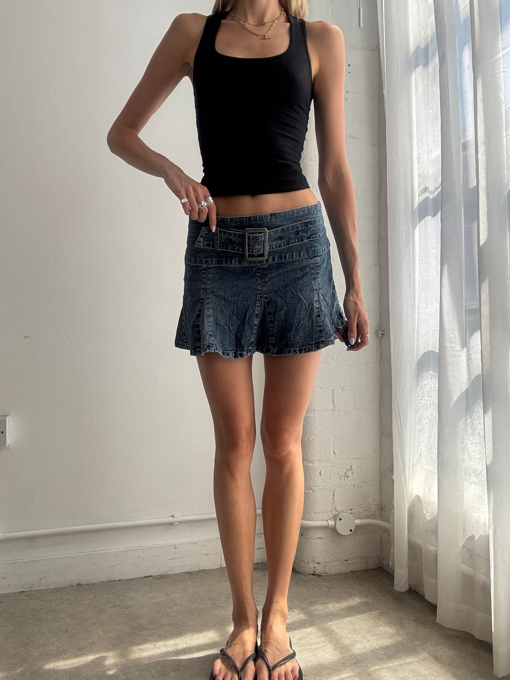 Vintage Denim Pleated Mini Skirt Y2K - Size XS