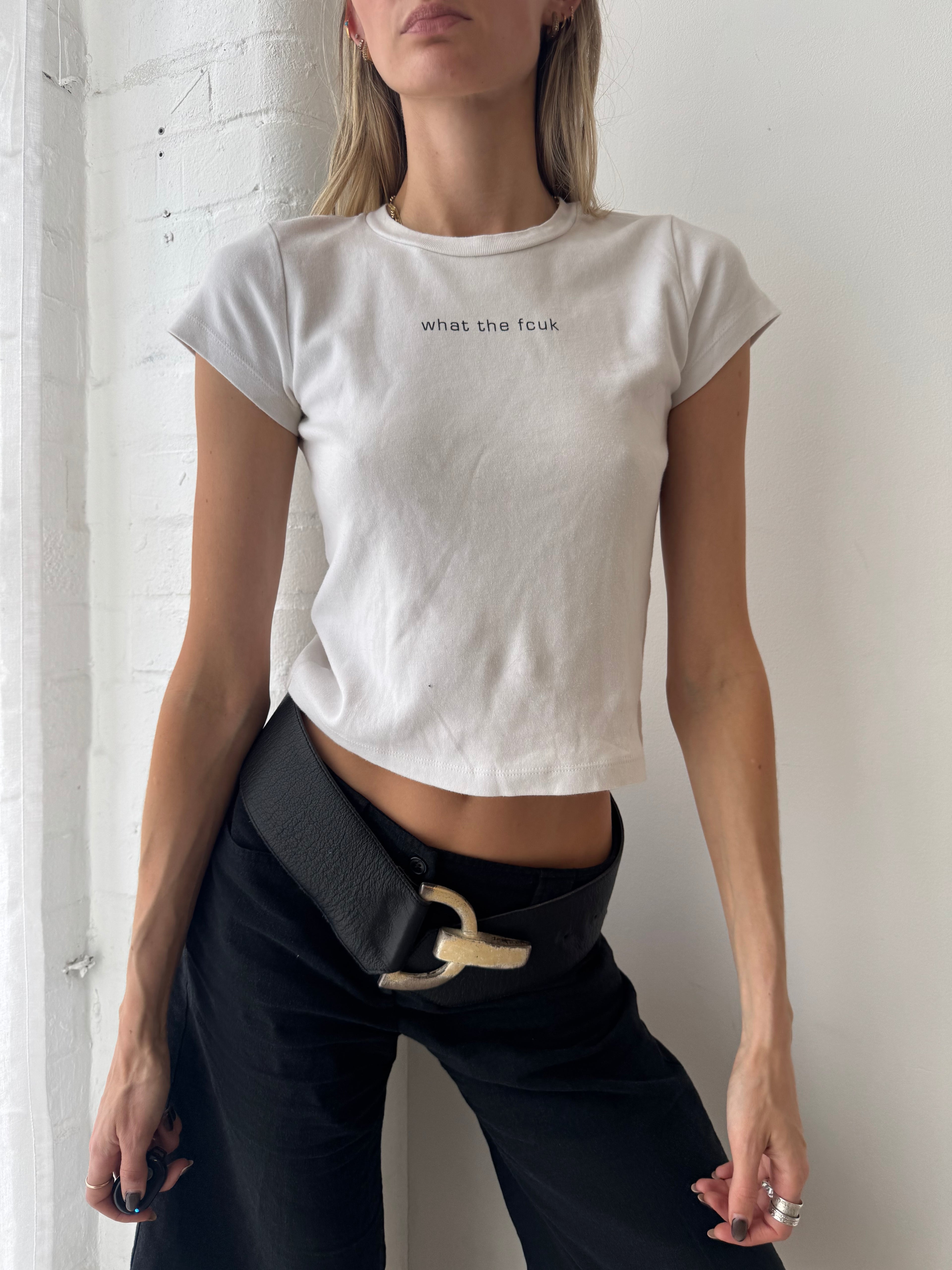Vintage y2k white FCUK baby tee slogan top - Size M