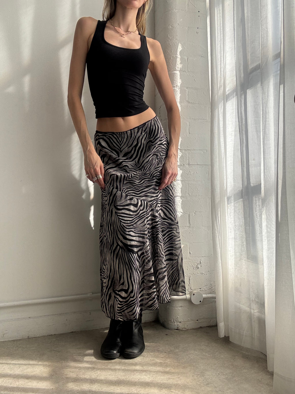 Vintage Y2K zebra print mesh midi skirt