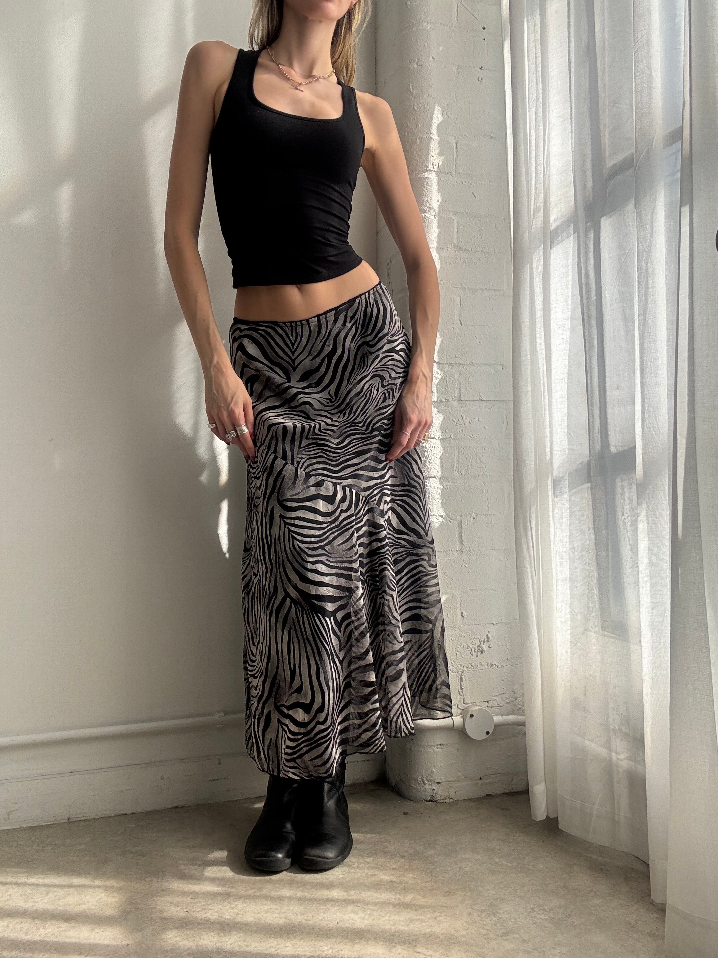 Vintage Y2K zebra print mesh midi skirt