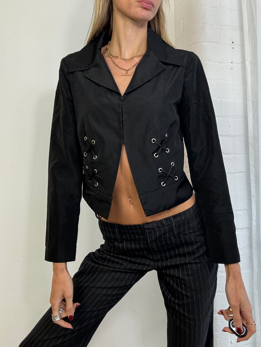 Vintage Y2K black lace up blazer