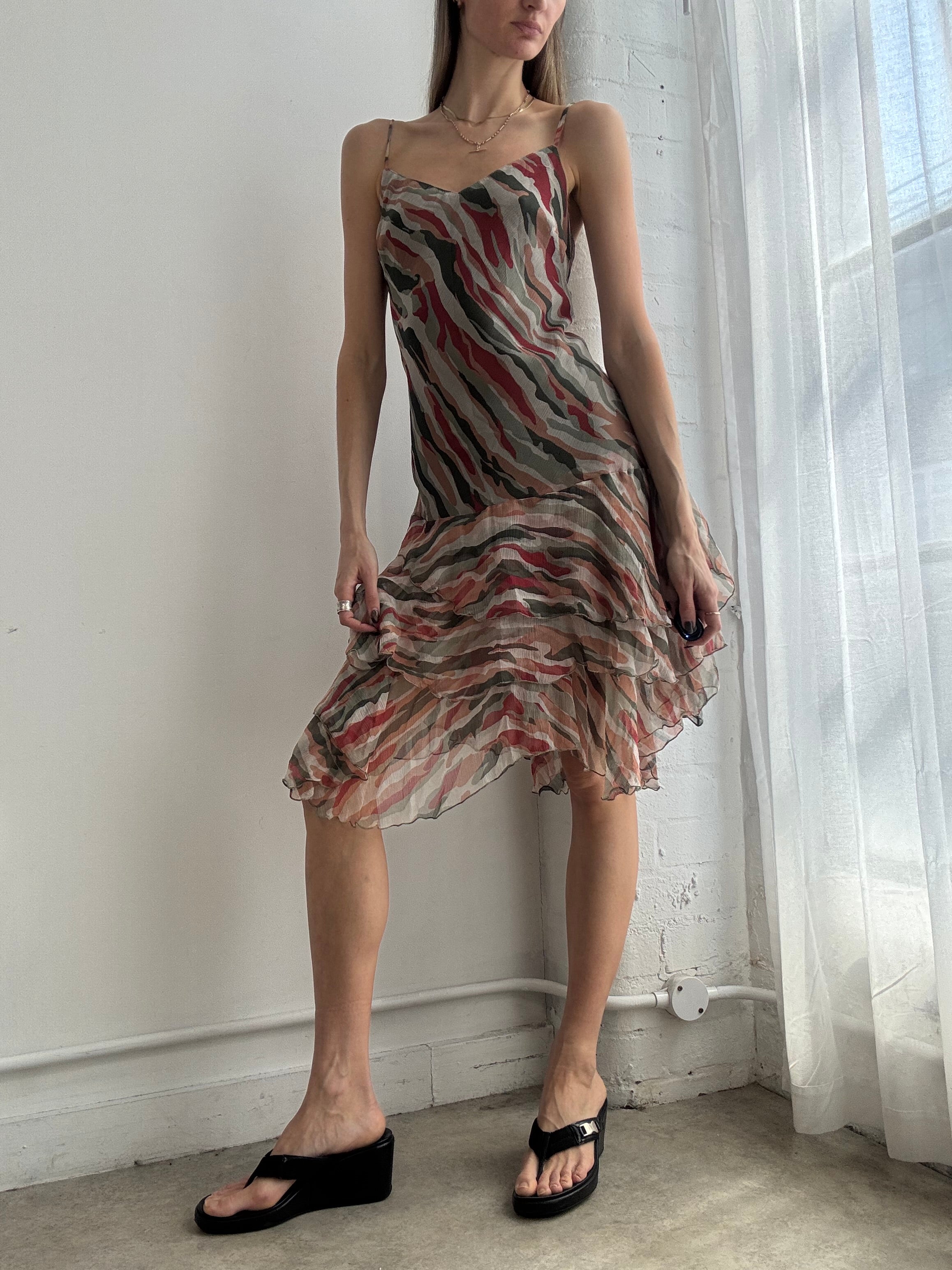 Vintage Y2K abstract mesh silk slip dress - Size M