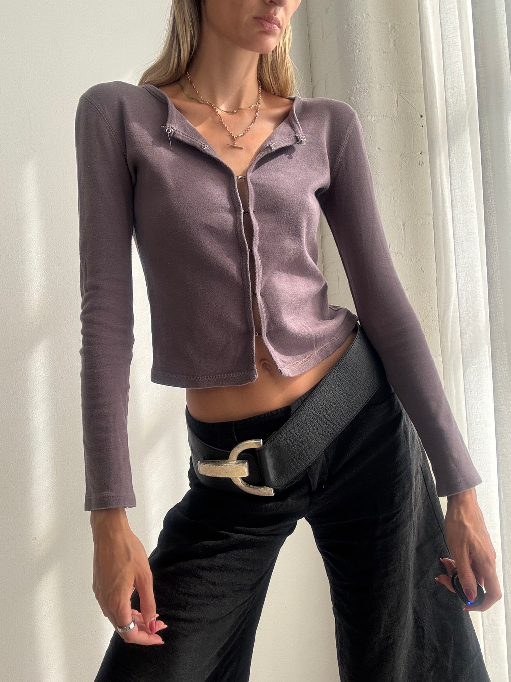 Vintage Y2K Mauve Purple Fitted Cardigan Top - Size XS