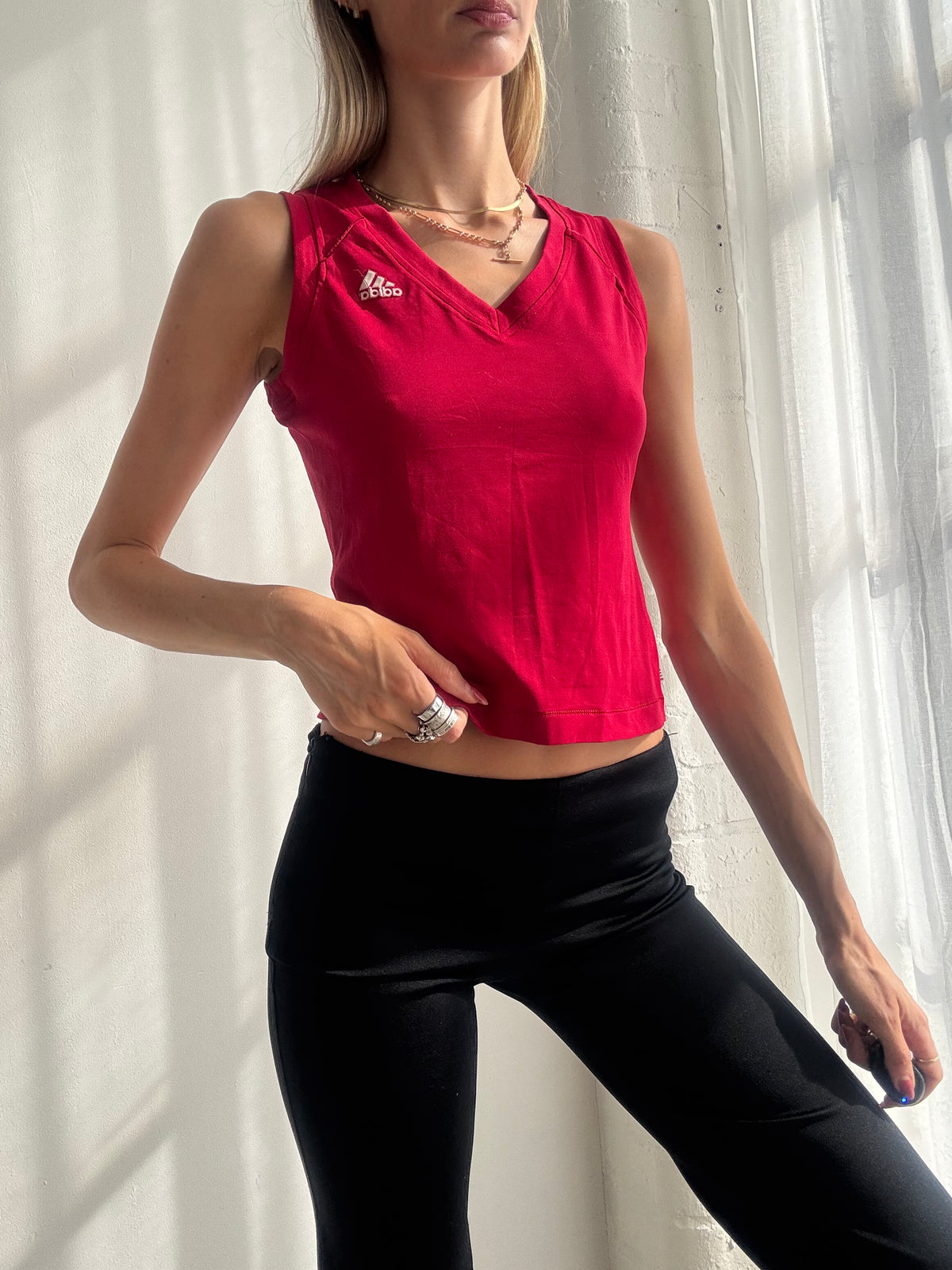 Vintage Y2K Red Adidas Sleeveless V Neck Top - Size S