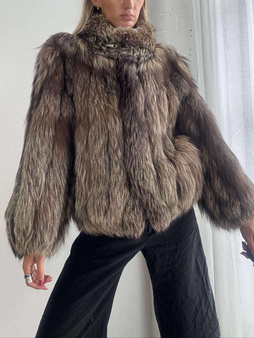 Vintage 90s Brown Fox Fur coat - Size S
