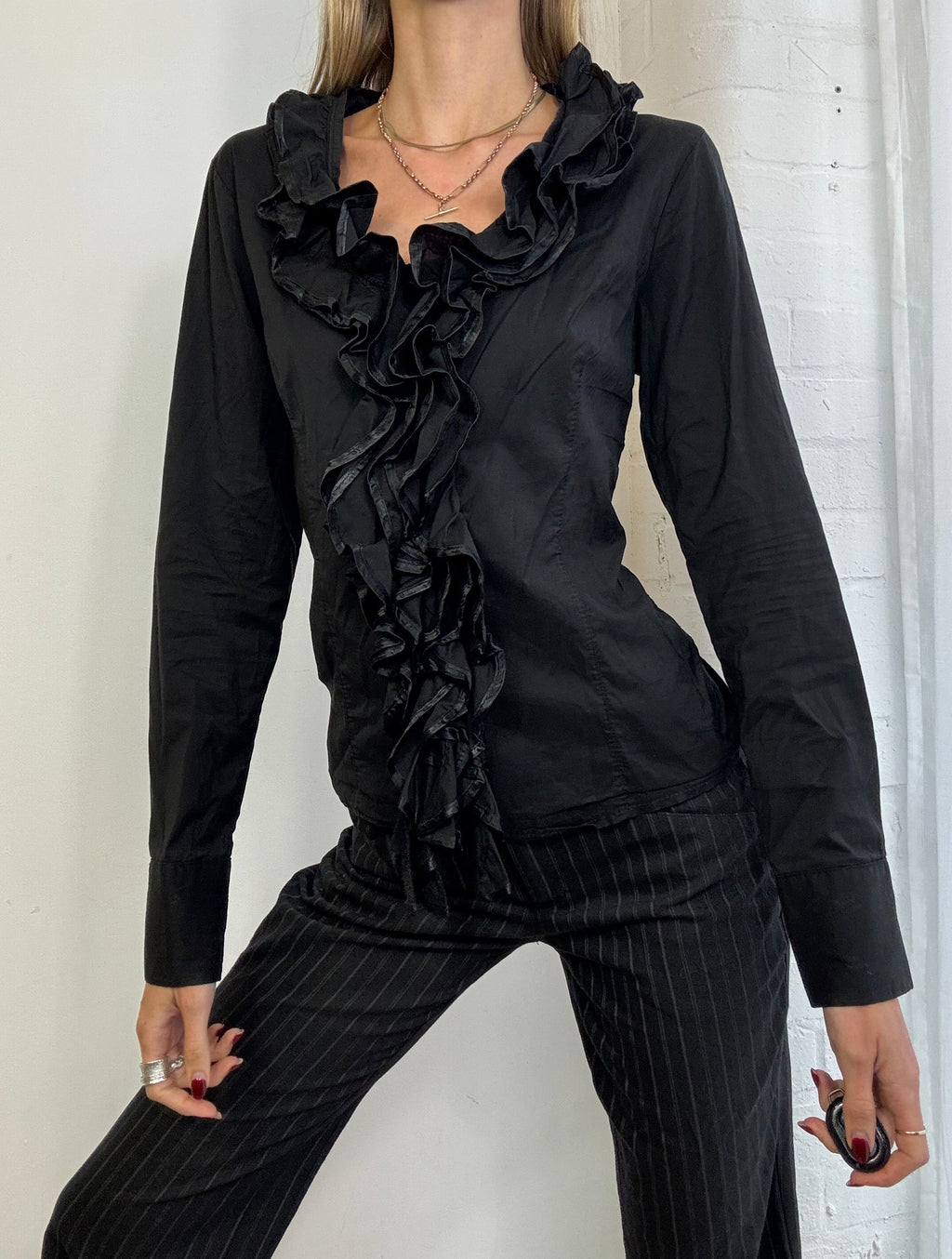 Vintage 90s black ruffle shirt