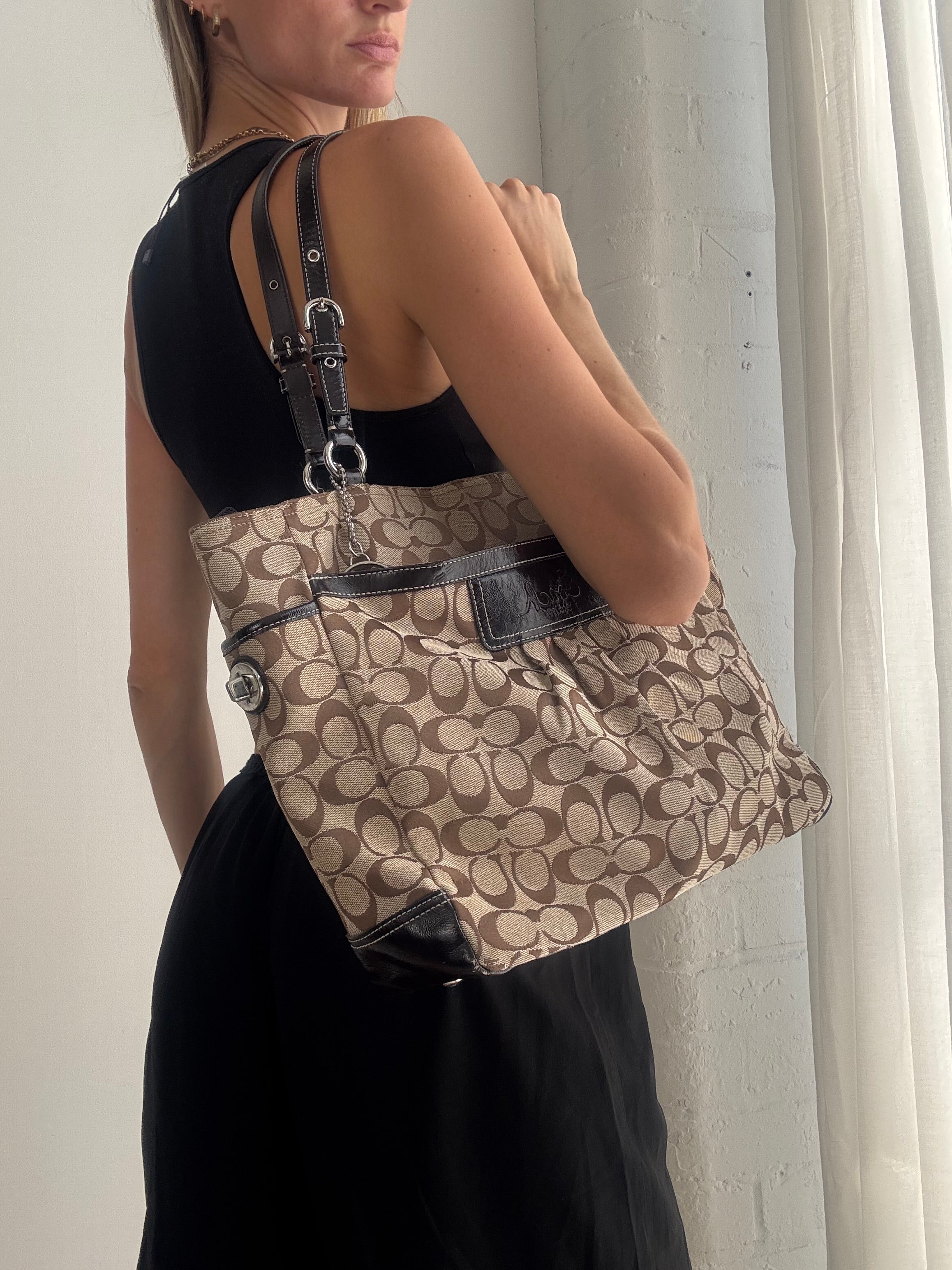 Vintage Y2K Coach Signature Tote Bag – Brown Monogram Canvas Shoulder Bag