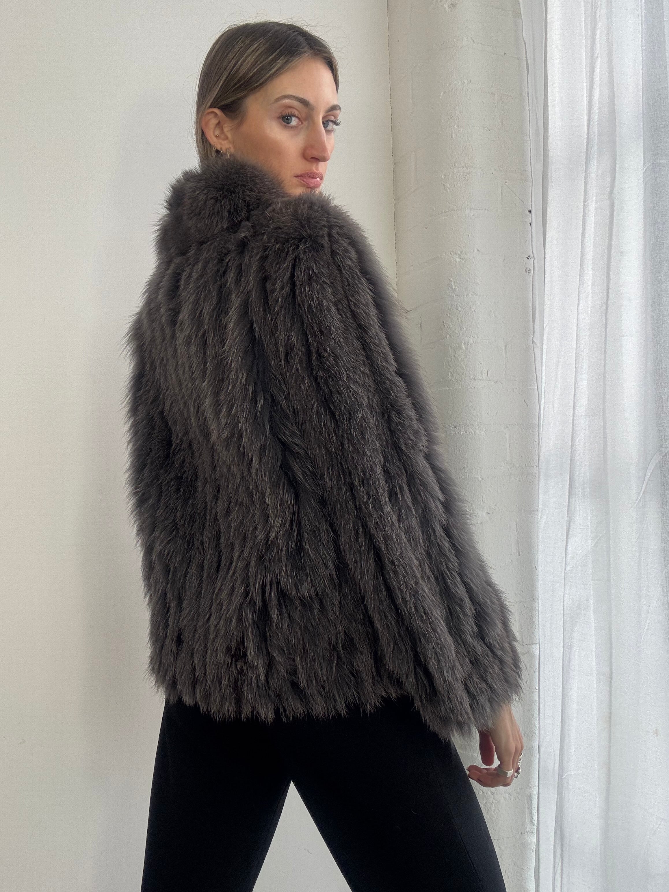 Vintage 90s plush grey fox fur coat