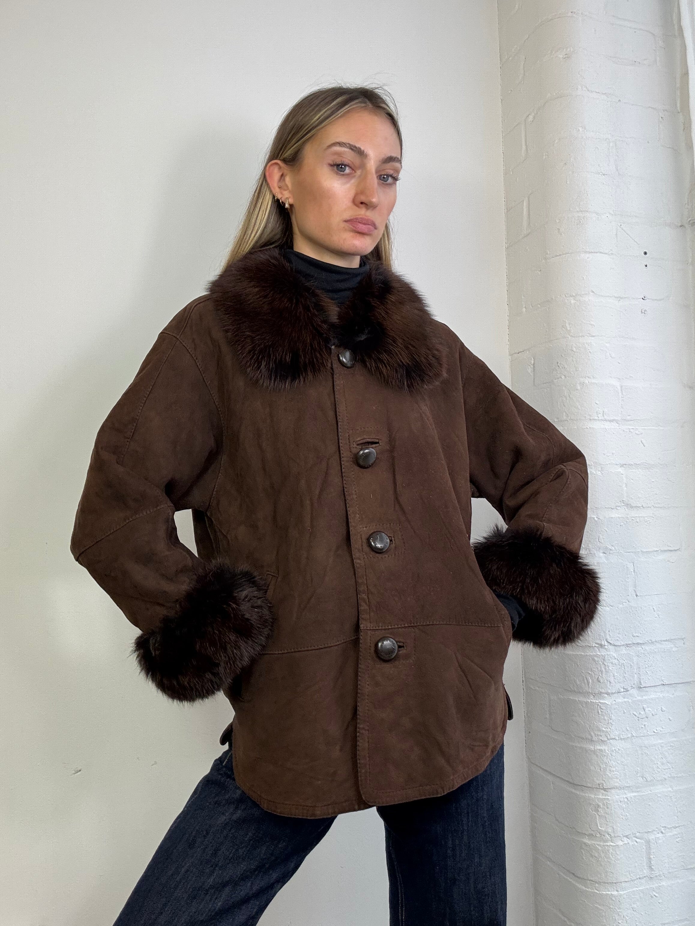 Vintage 90s sheepskin coat brown