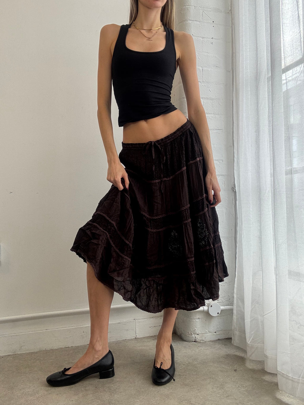 Vintage Y2K brown tiered midi skirt