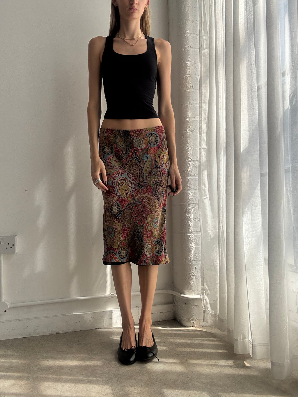 Vintage paisley print silk midi skirt - size S/M