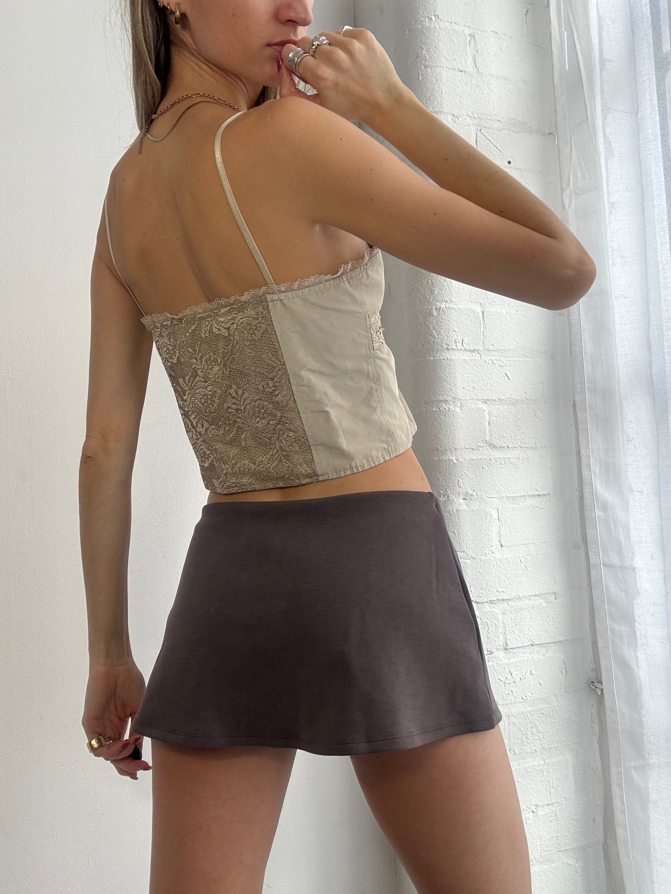 Vintage Y2K cream nylon & lace trim corset cami