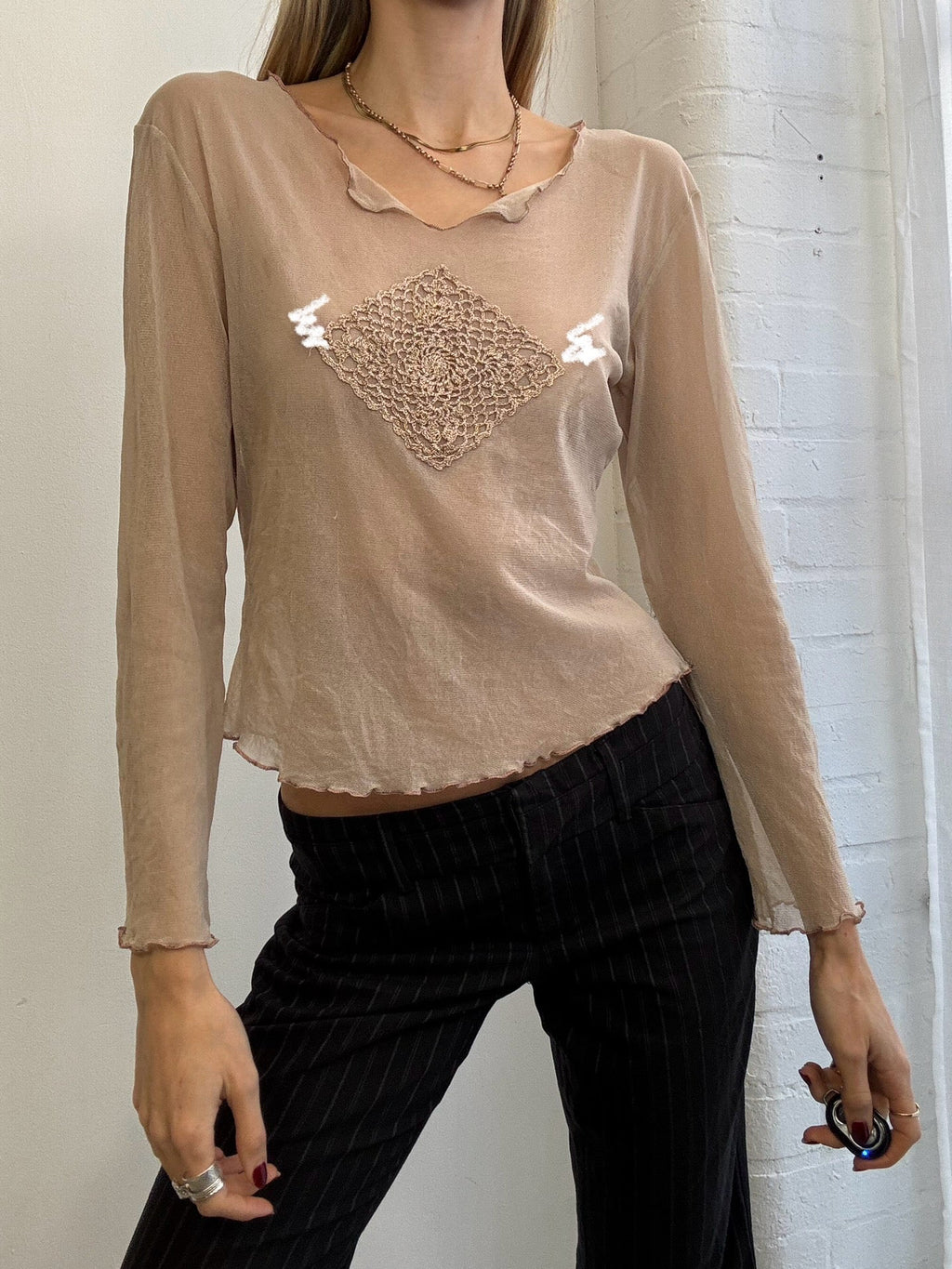 Vintage Y2K sheer mesh long sleeve top