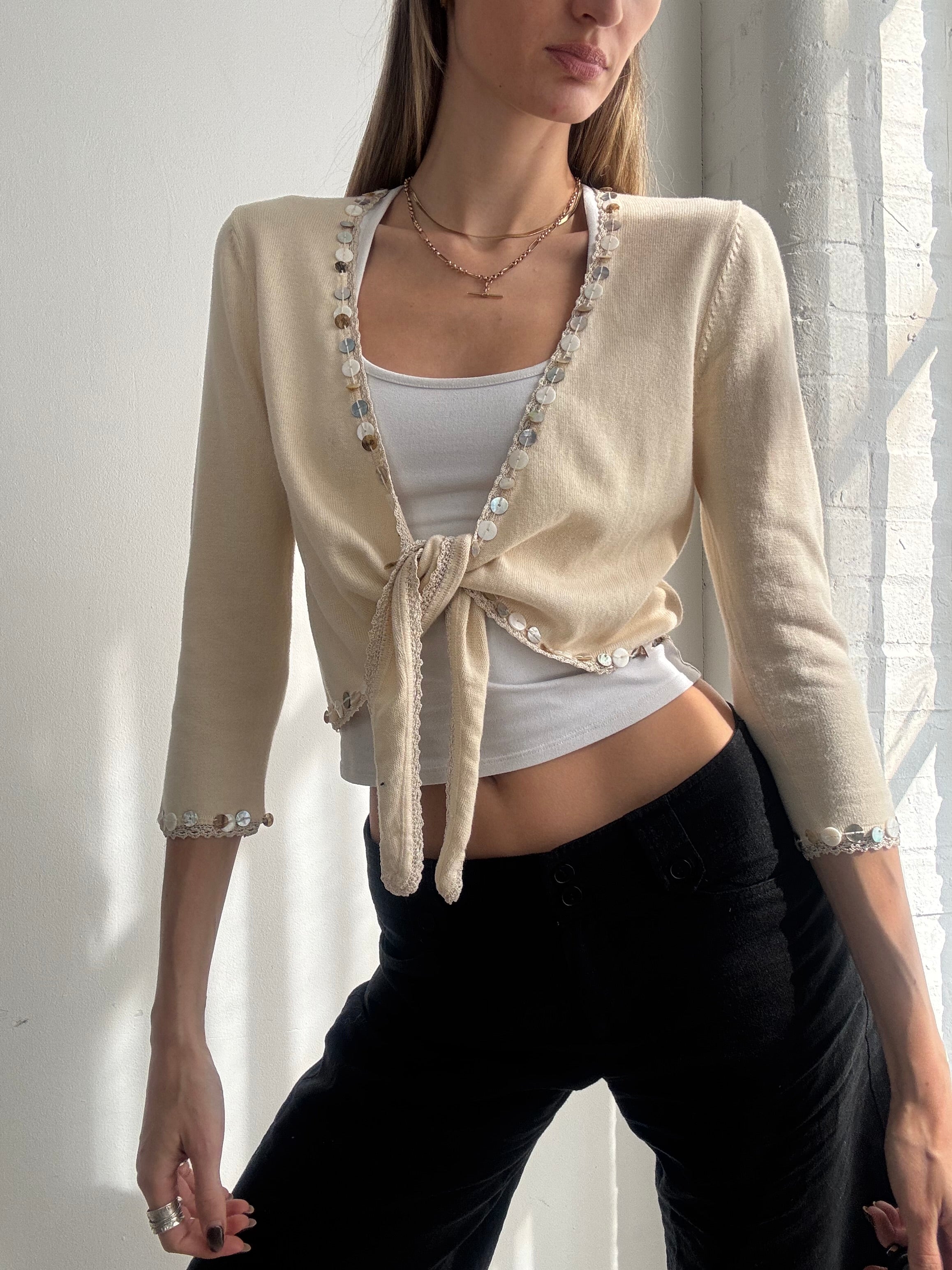 Vintage Y2K embellished tie front cardigan - Size S