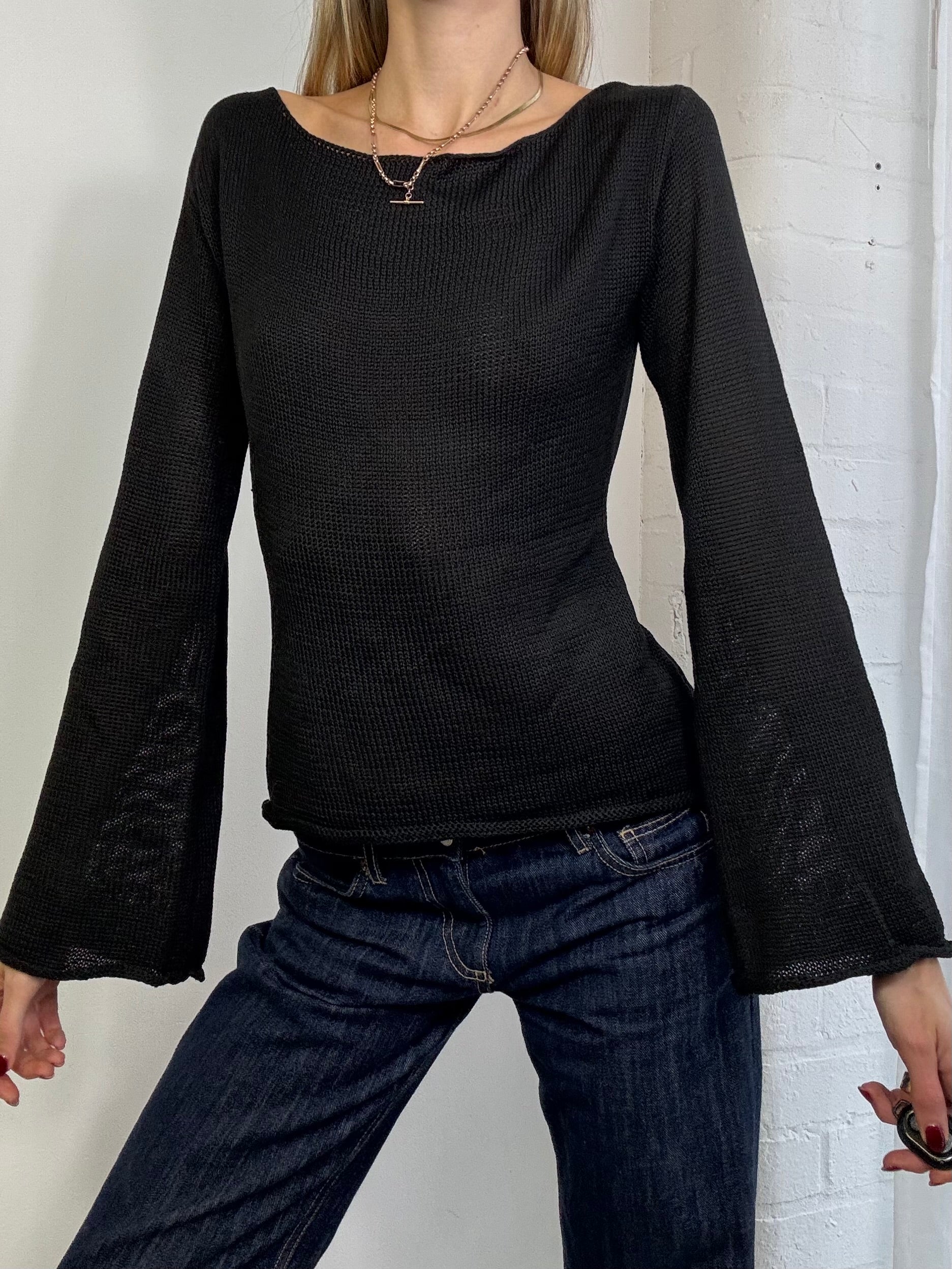 Vintage Y2K black knitted jumper bell sleeves