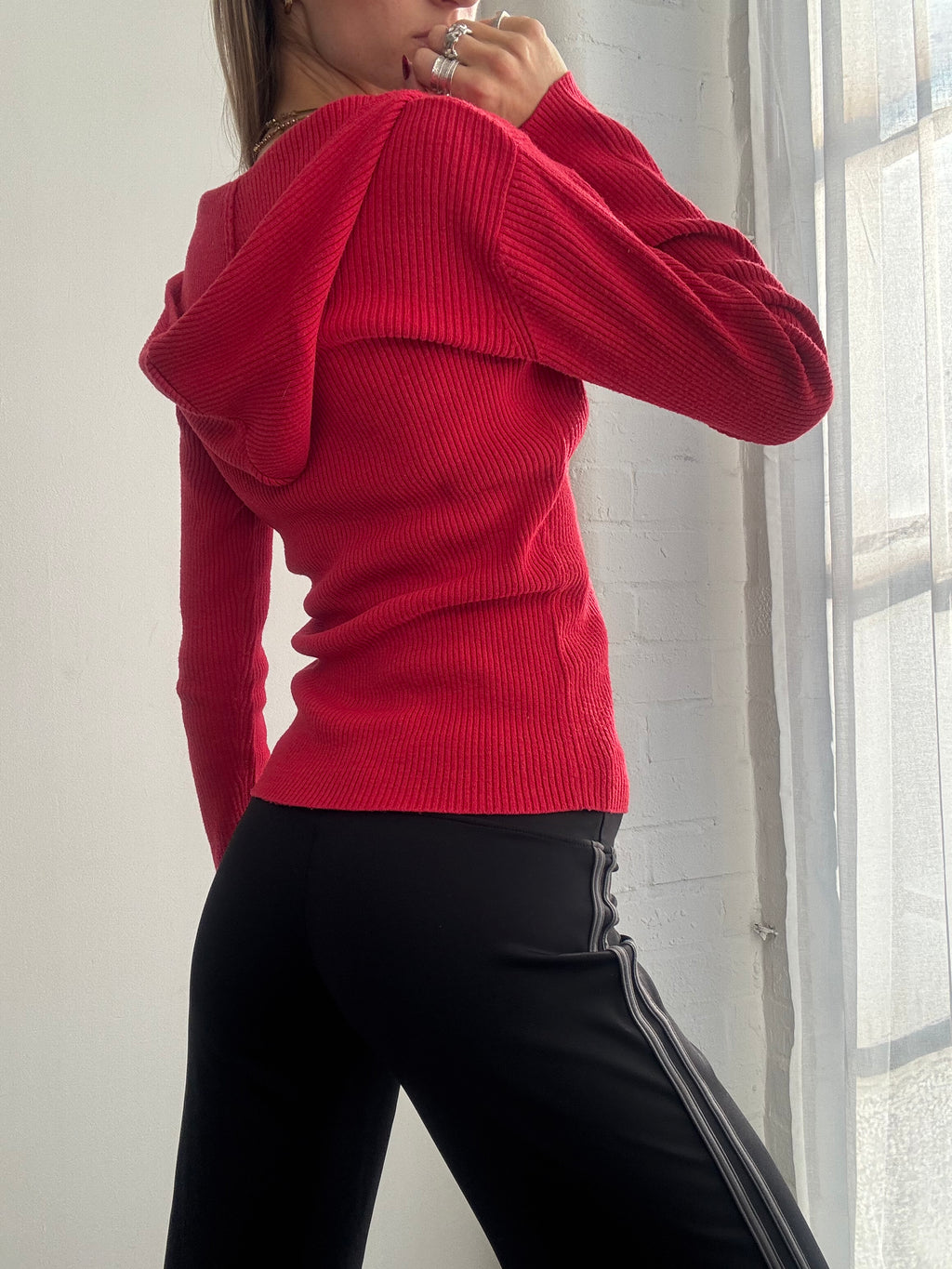 Vintage Y2K red ribbed zip up hoodie