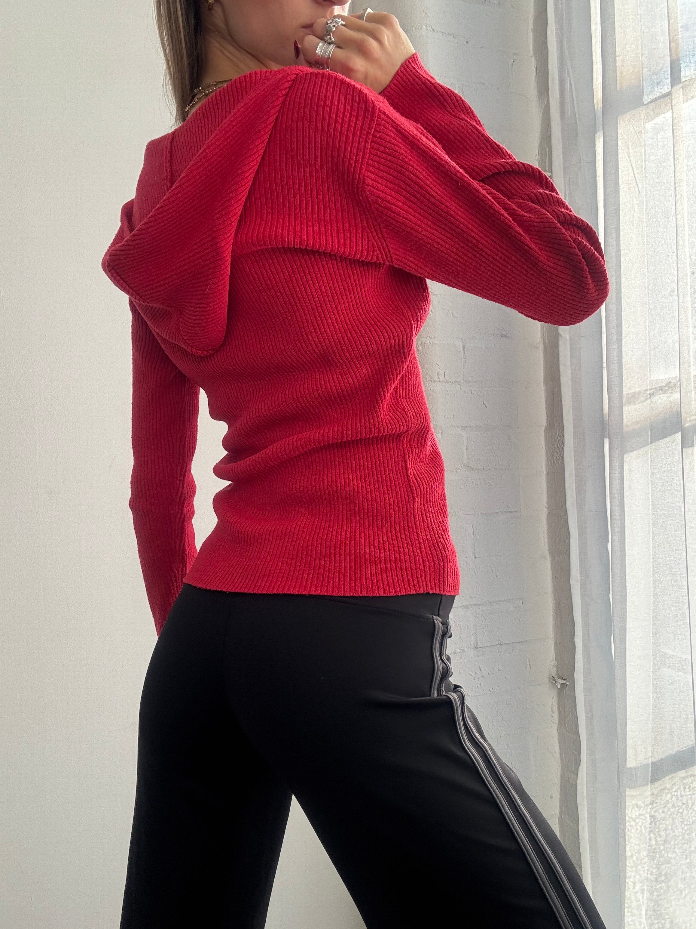 Vintage Y2K red ribbed zip up hoodie