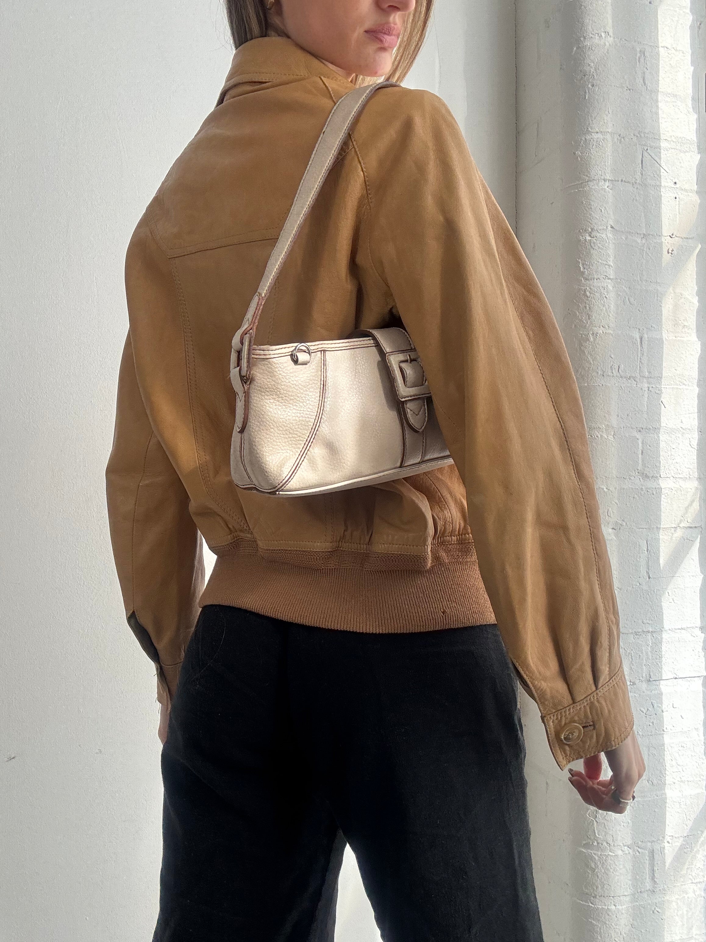 Vintage Y2K tan leather dual zip jacket - Size M