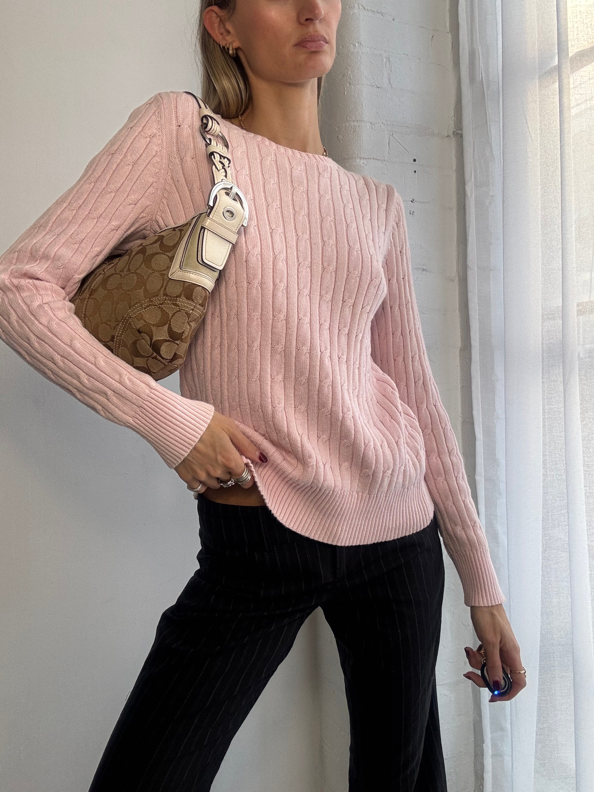 Vintage Y2K pink cable knit jumper