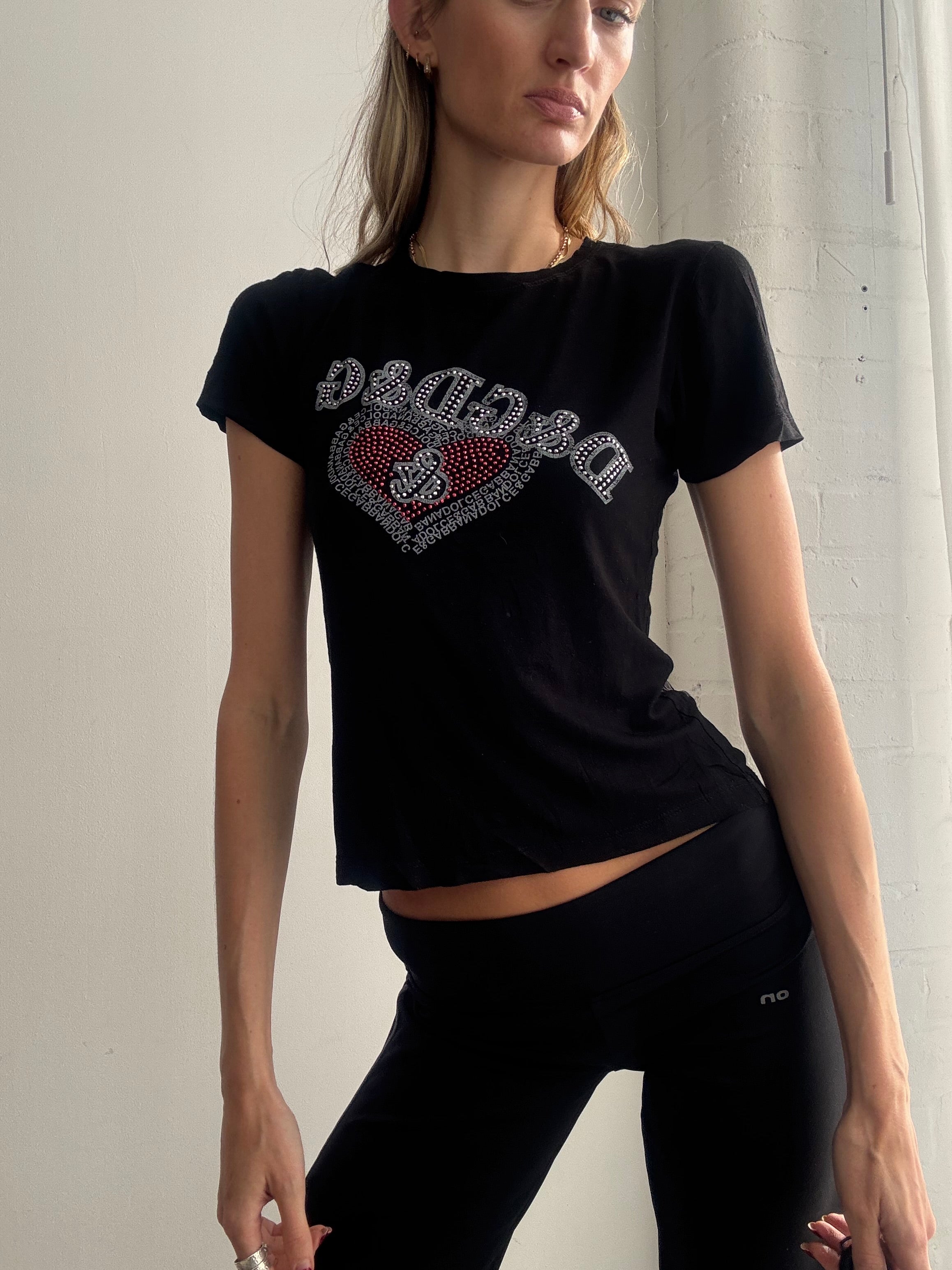 Vintage Y2K Dolce & Gabbana black love heart baby tee tshirt