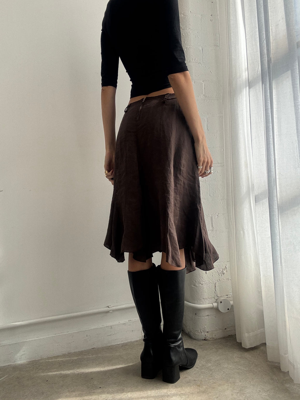 Vintage Y2K Chocolate Brown Asymmetric Midi Skirt - Size M