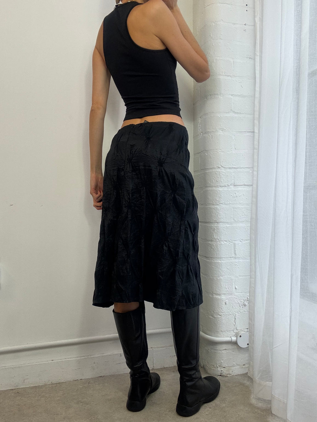 Vintage Y2K black ruched midi skirt