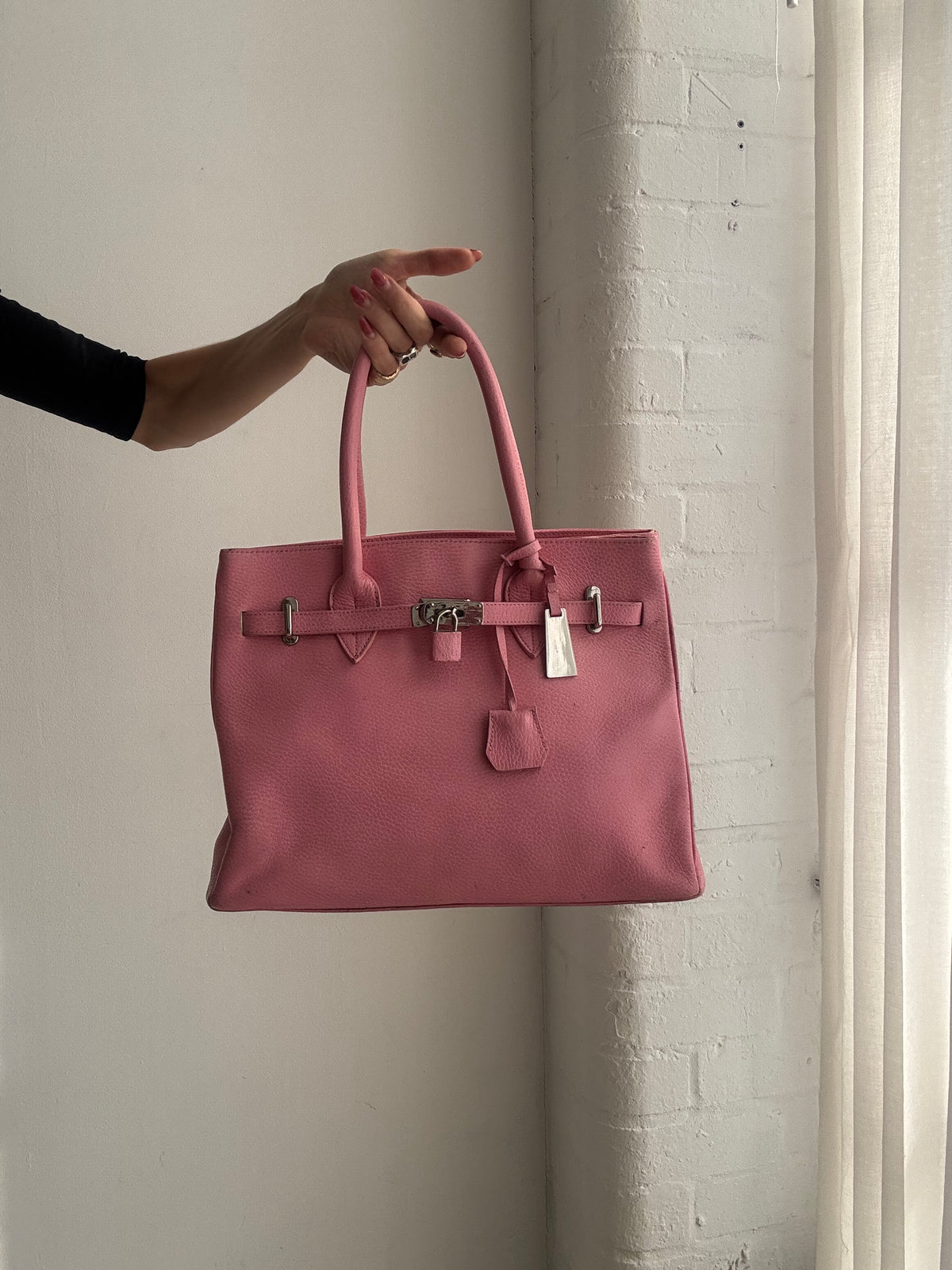 Vintage Y2K Pink Leather Firkin Tote Bag