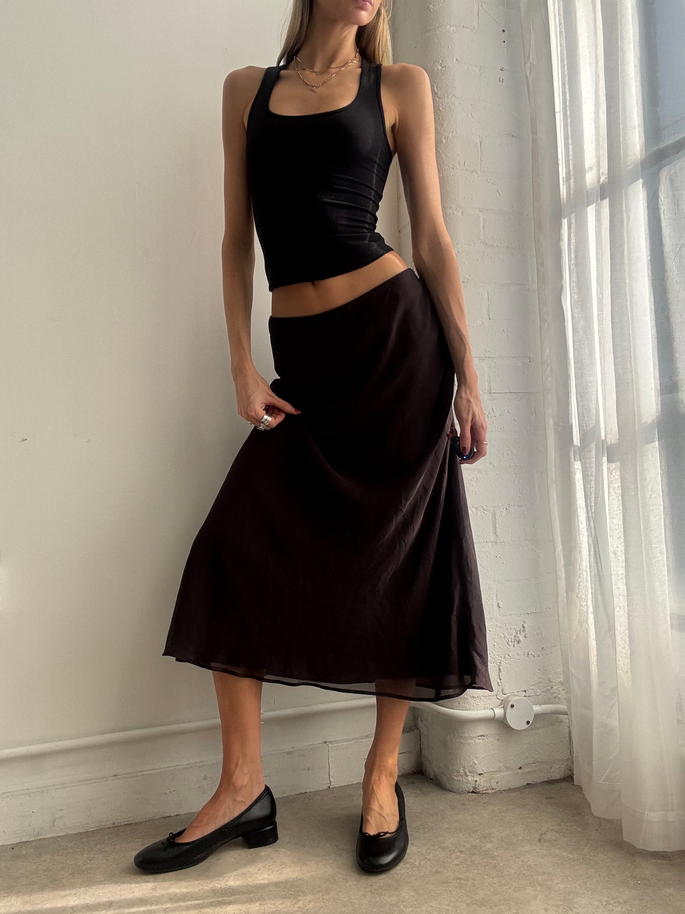 Vintage Y2K brown mesh midi skirt