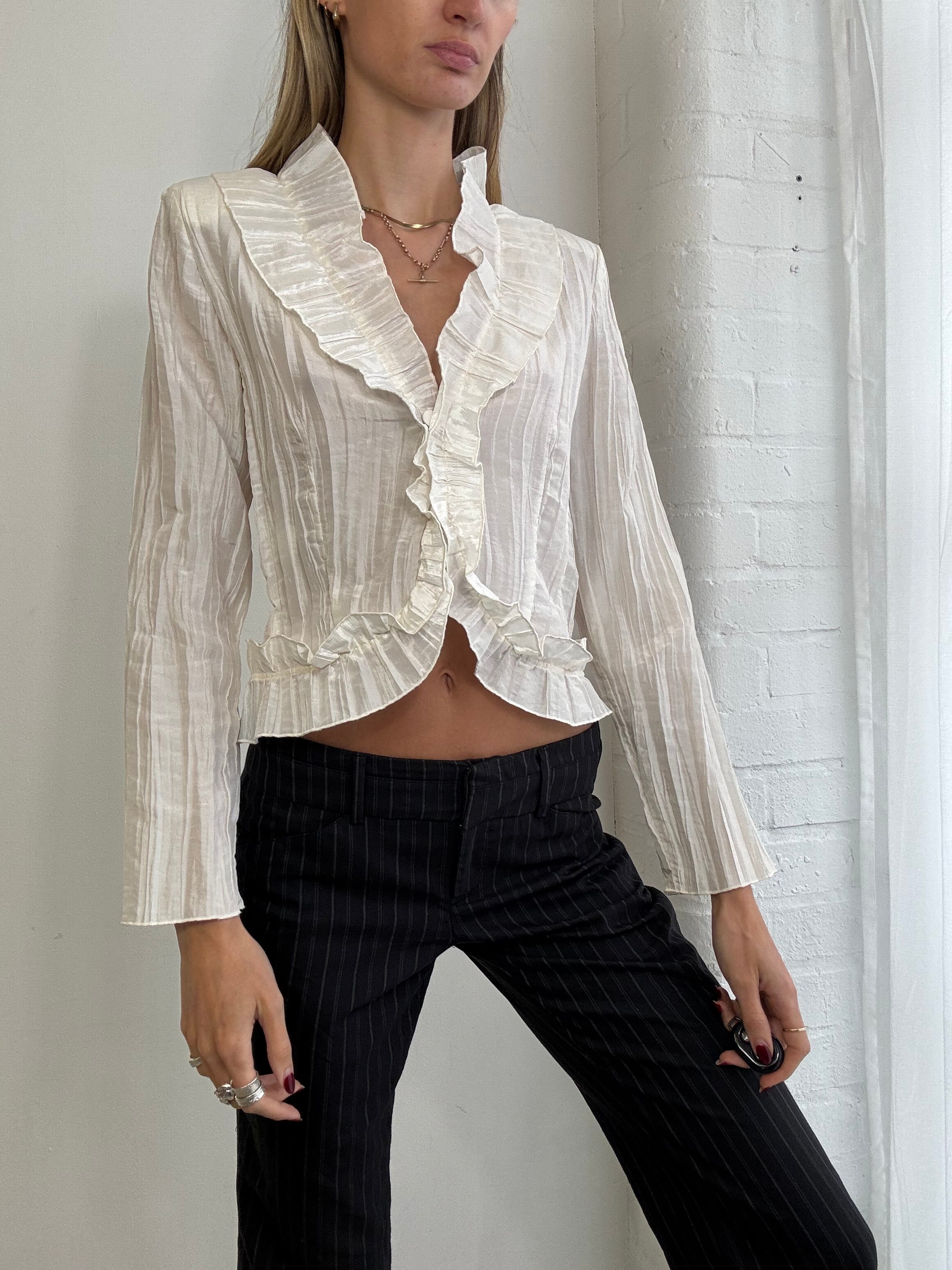 Vintage 90s white ruffle blouse