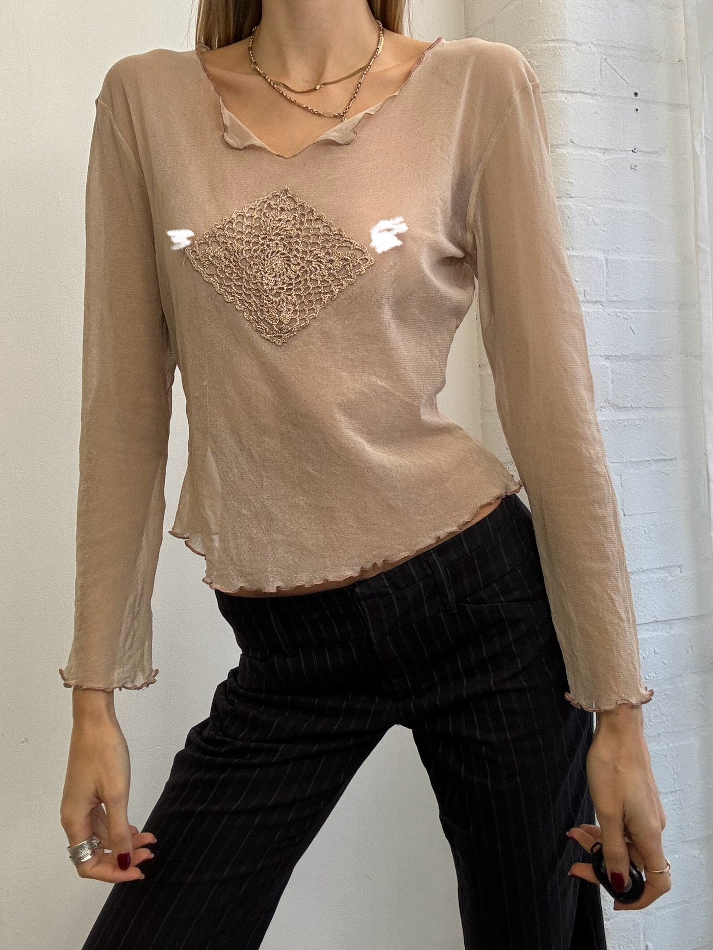 Vintage Y2K sheer mesh long sleeve top