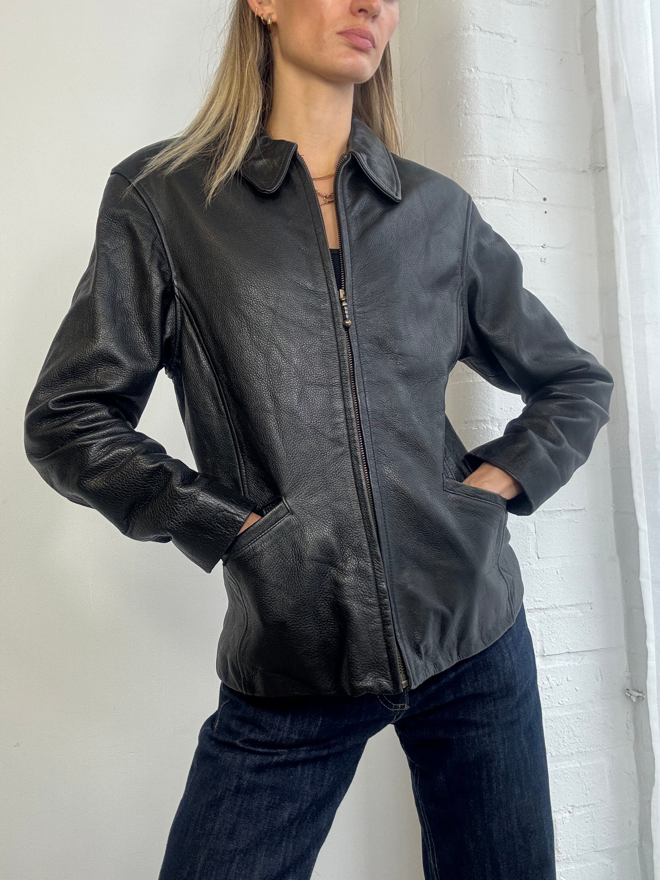 Vintage 90s black leather zip up jacket