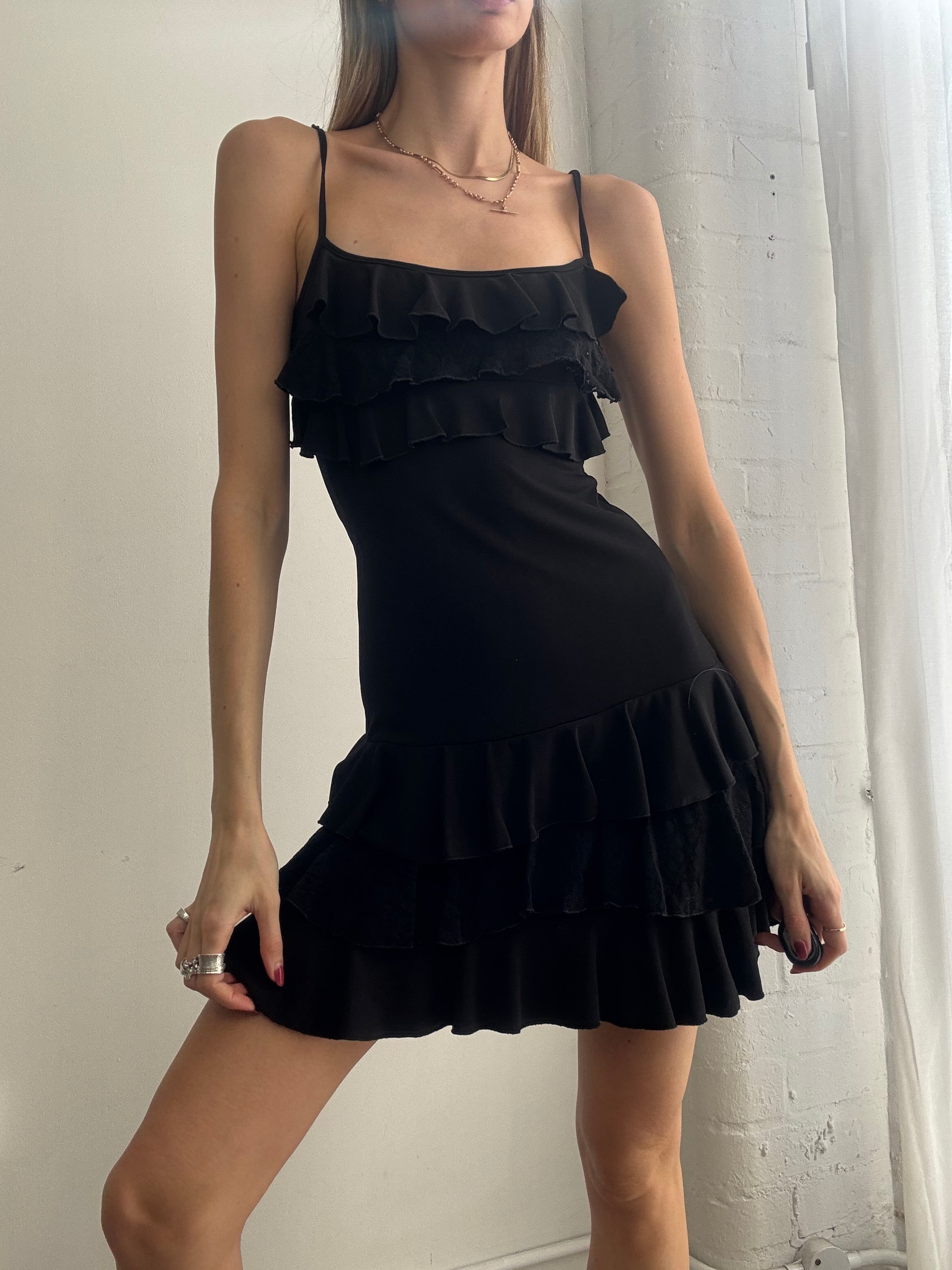 Vintage Y2K black ruffle mini dress