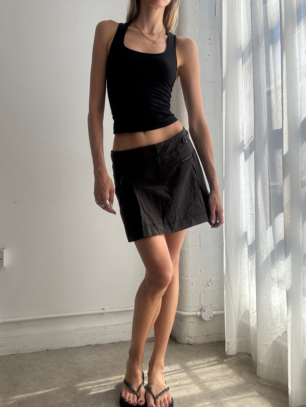 Vintage Black Pleated Mini Skirt Y2K - Size M