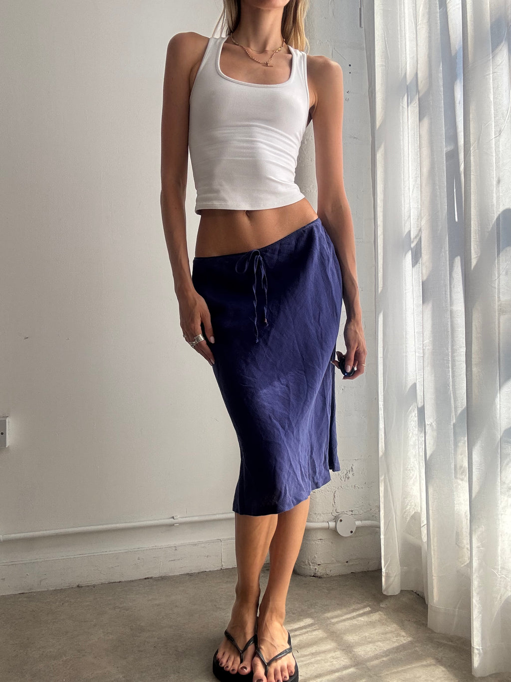 Vintage Armani Blue Cotton Midi Skirt Y2K - Size S/M