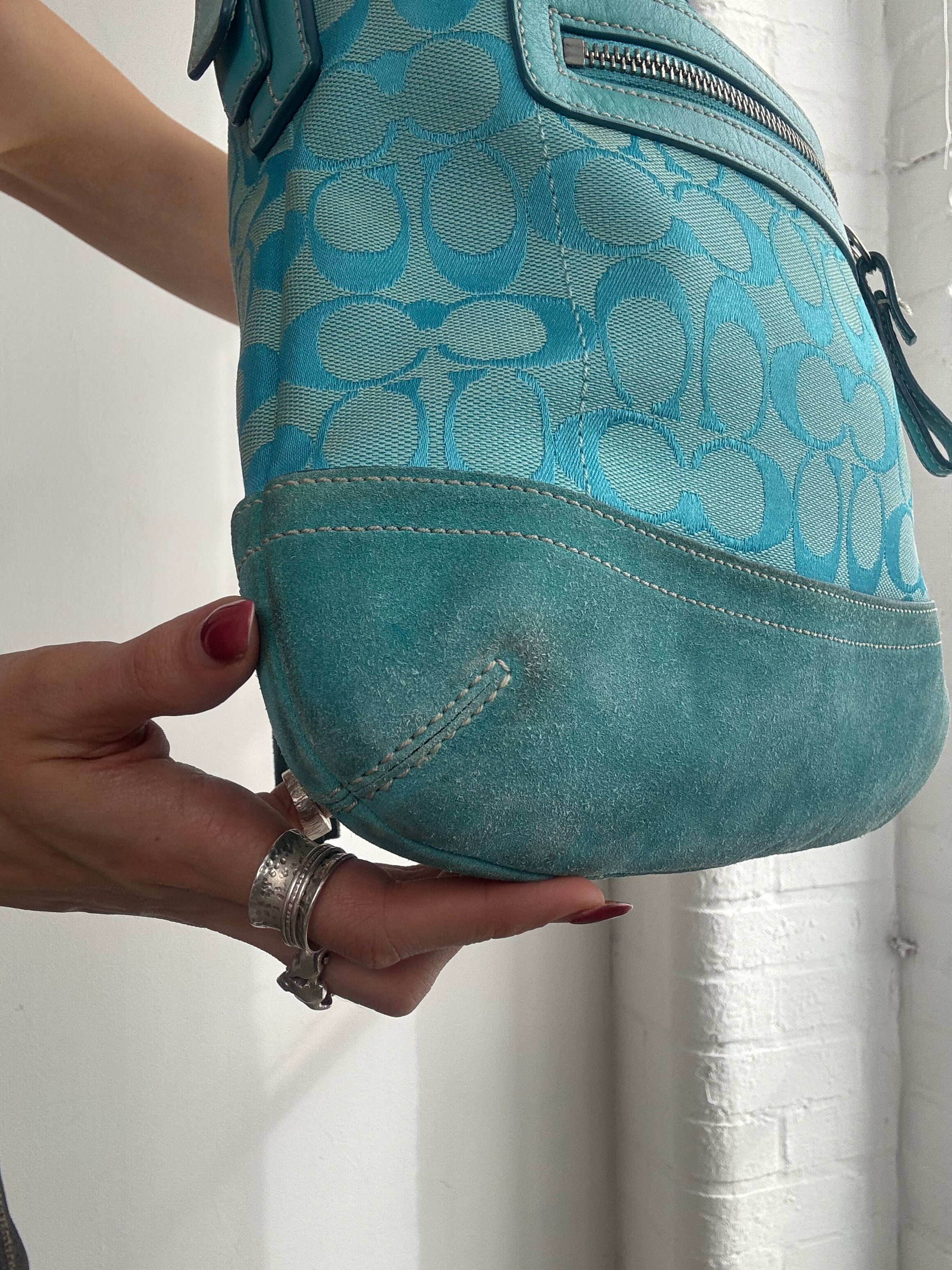 Vintage Y2K Coach turquoise monogram shoulder bag
