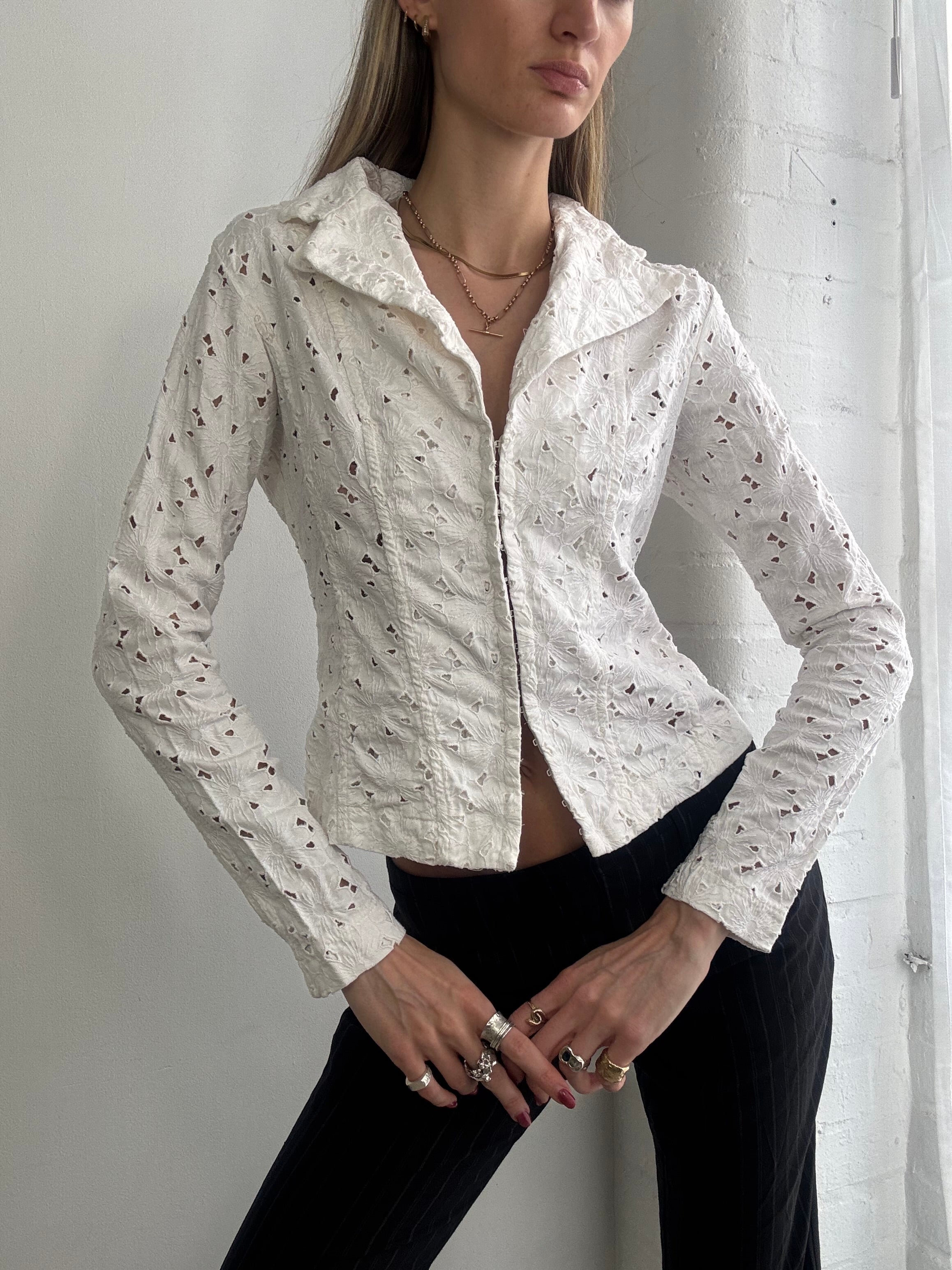 Vintage 90s white broderie anglaise blouse