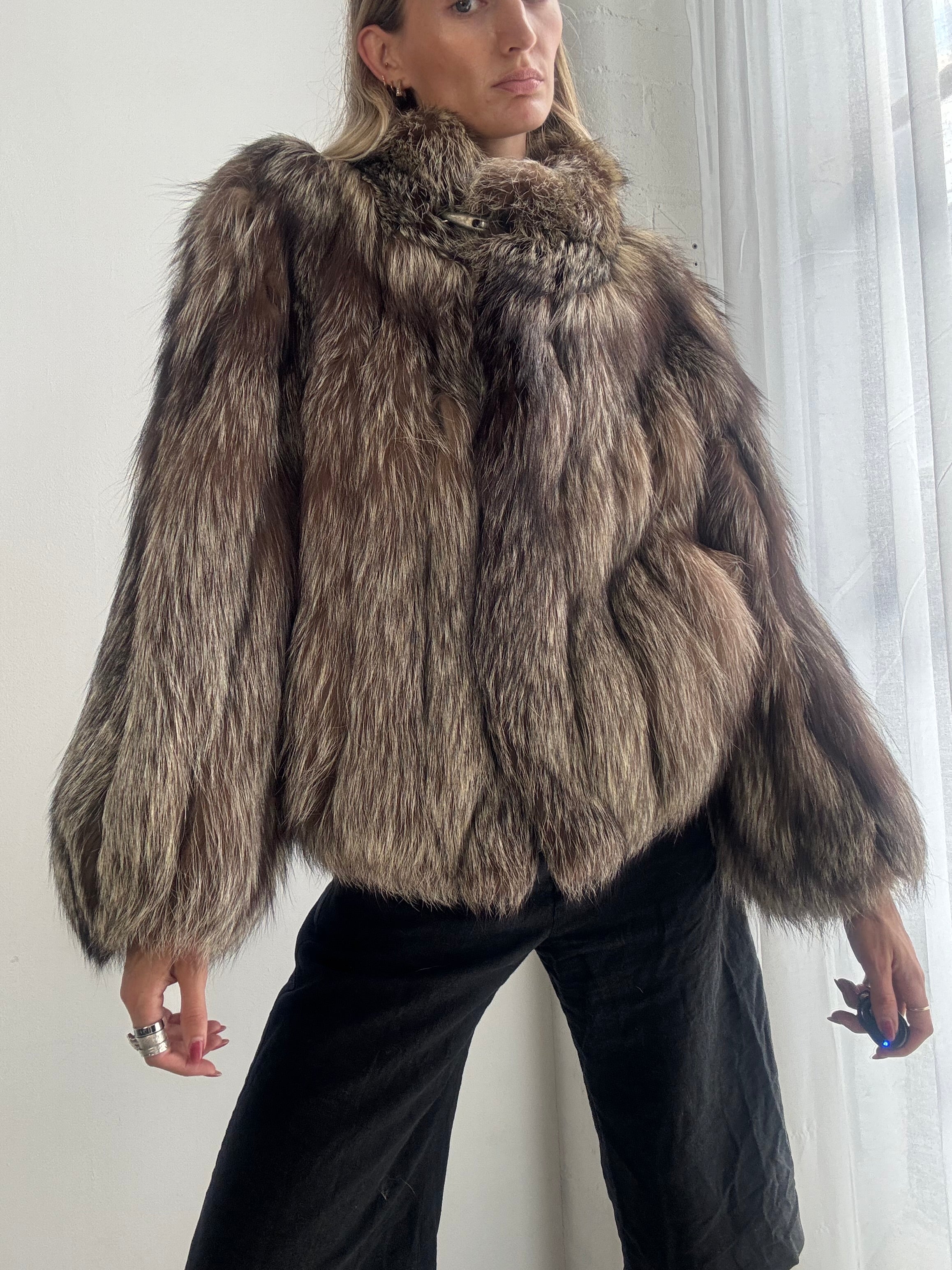 Vintage 90s Brown Fox Fur coat - Size S