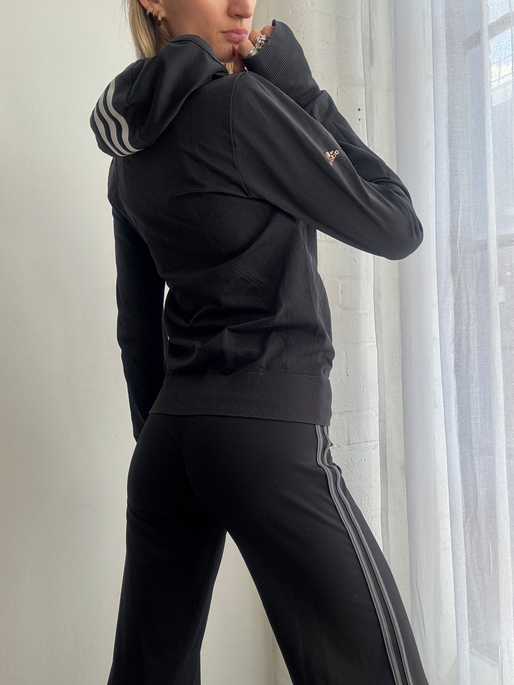 Vintage Y2K adidas black zip up hoodie