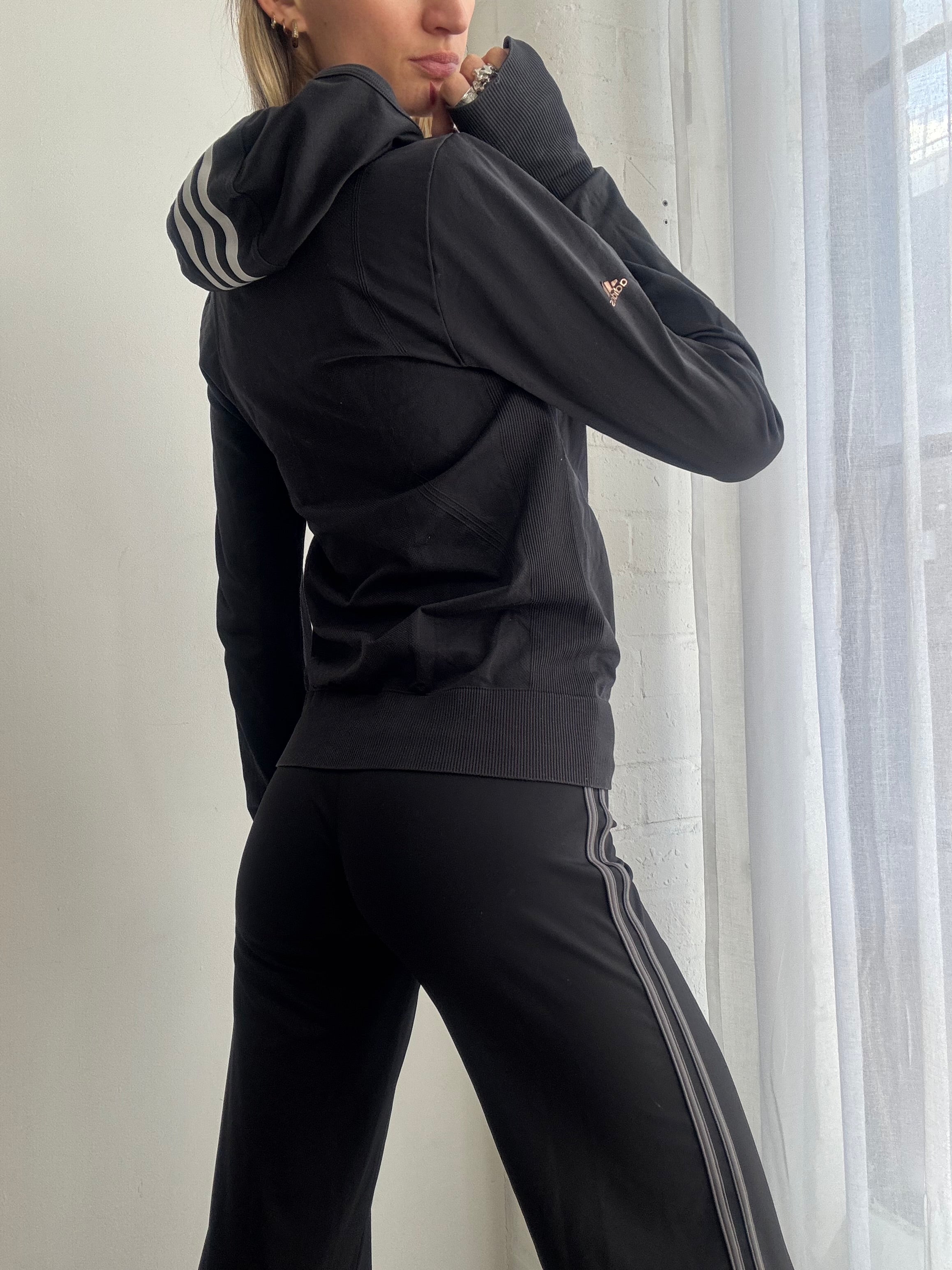 Vintage Y2K adidas black zip up hoodie