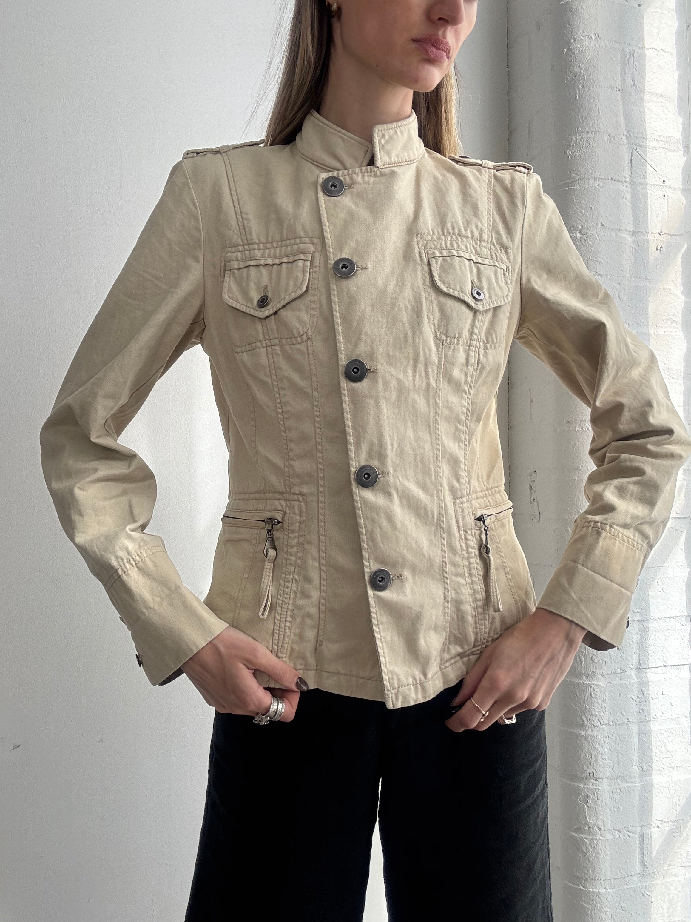 Vintage Y2K cream fitted utility jacket - Size S