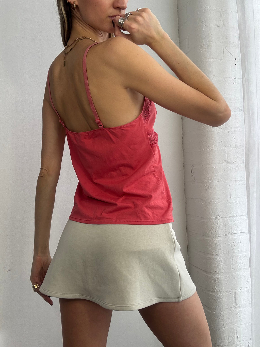 Vintage Y2K coral lace cami top - Size M
