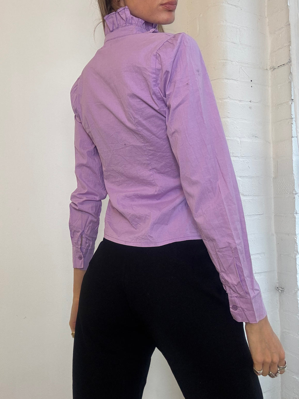 Vintage Y2K Lilac Ruffle Front Zip Up Shirt - Size S