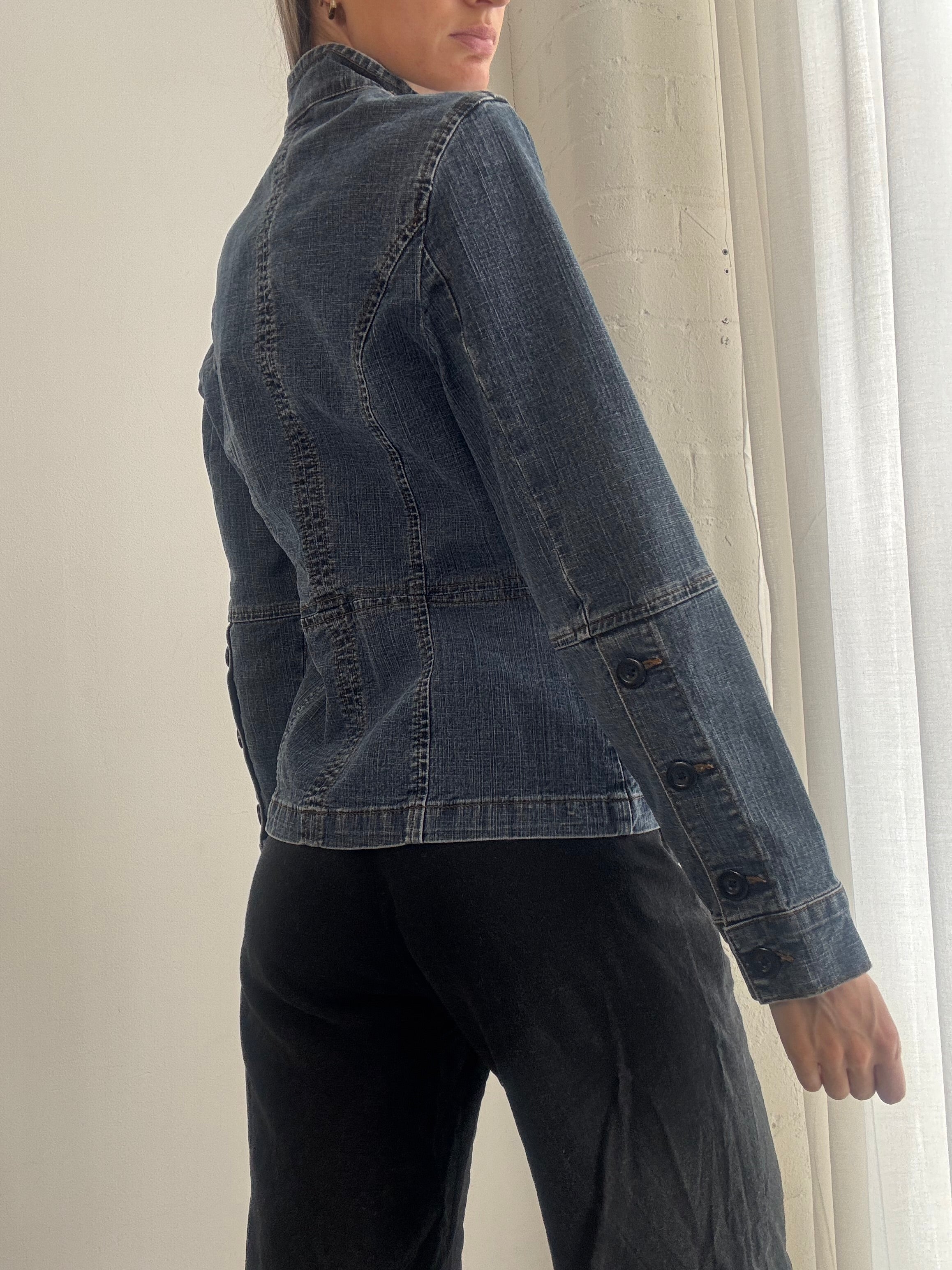 Vintage Y2K Denim Jacket – Blue Utility Button Up Denim Jacket - Size M