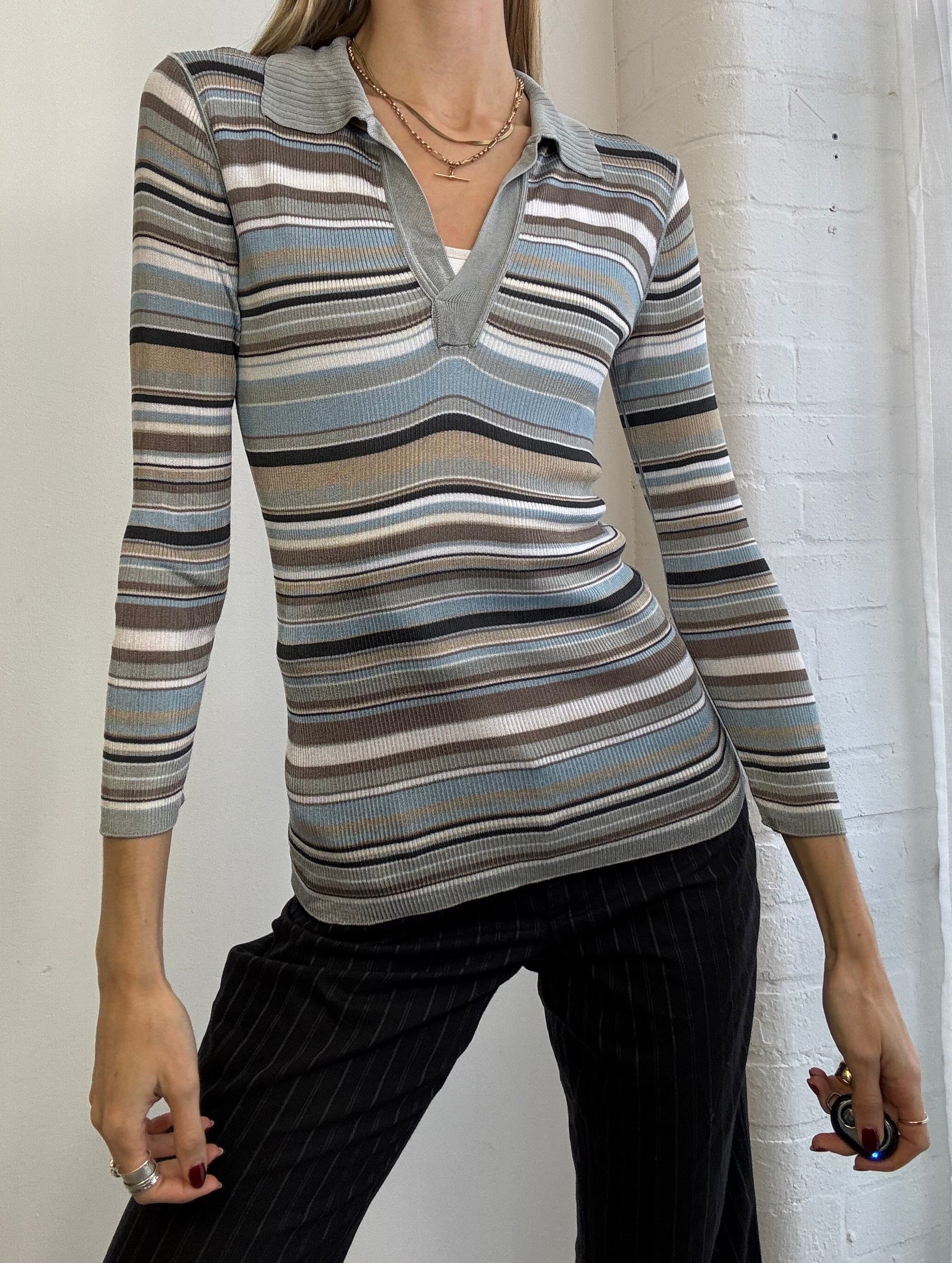 Vintage Dolce & Gabbana Stripe V Neck Top
