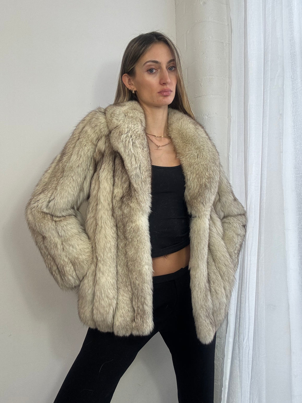 Vintage 90s plush fox fur coat