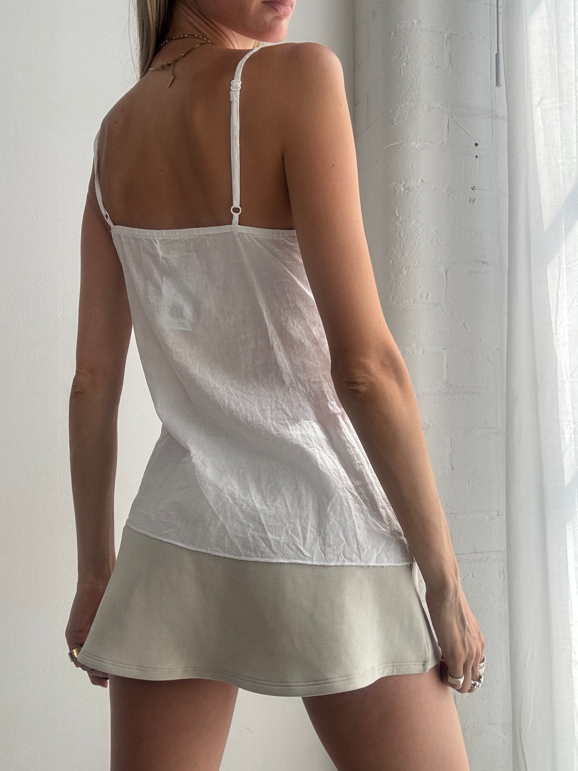Vintage Y2k White Lace Trim Sequin Cami Top Boho Fairy Grunge - Size S